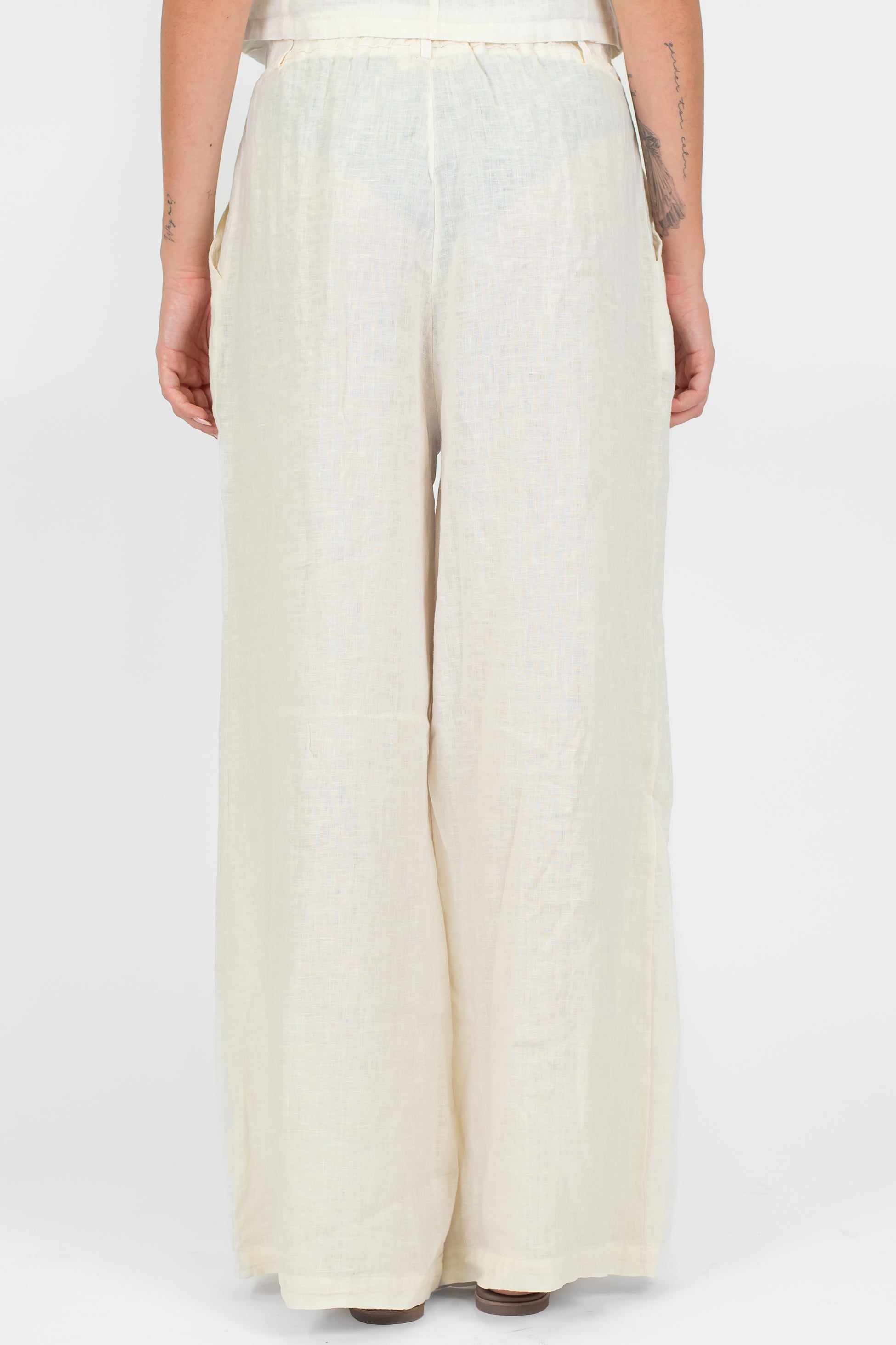 Haveone - Pantalone palazzo in puro lino con pinces ed elastico sul retro