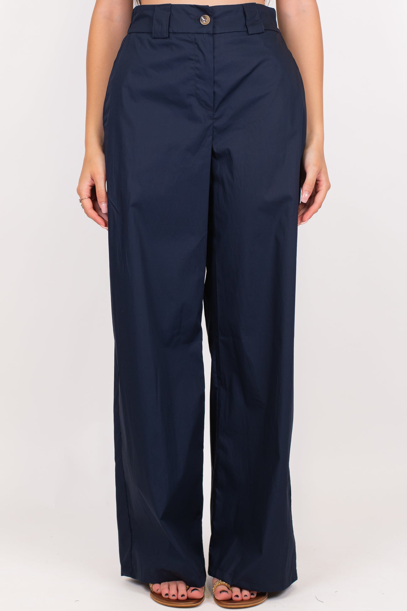 Tensione in - Pantalone palazzo in cotone leggero tela paracadute con elastico sul retro