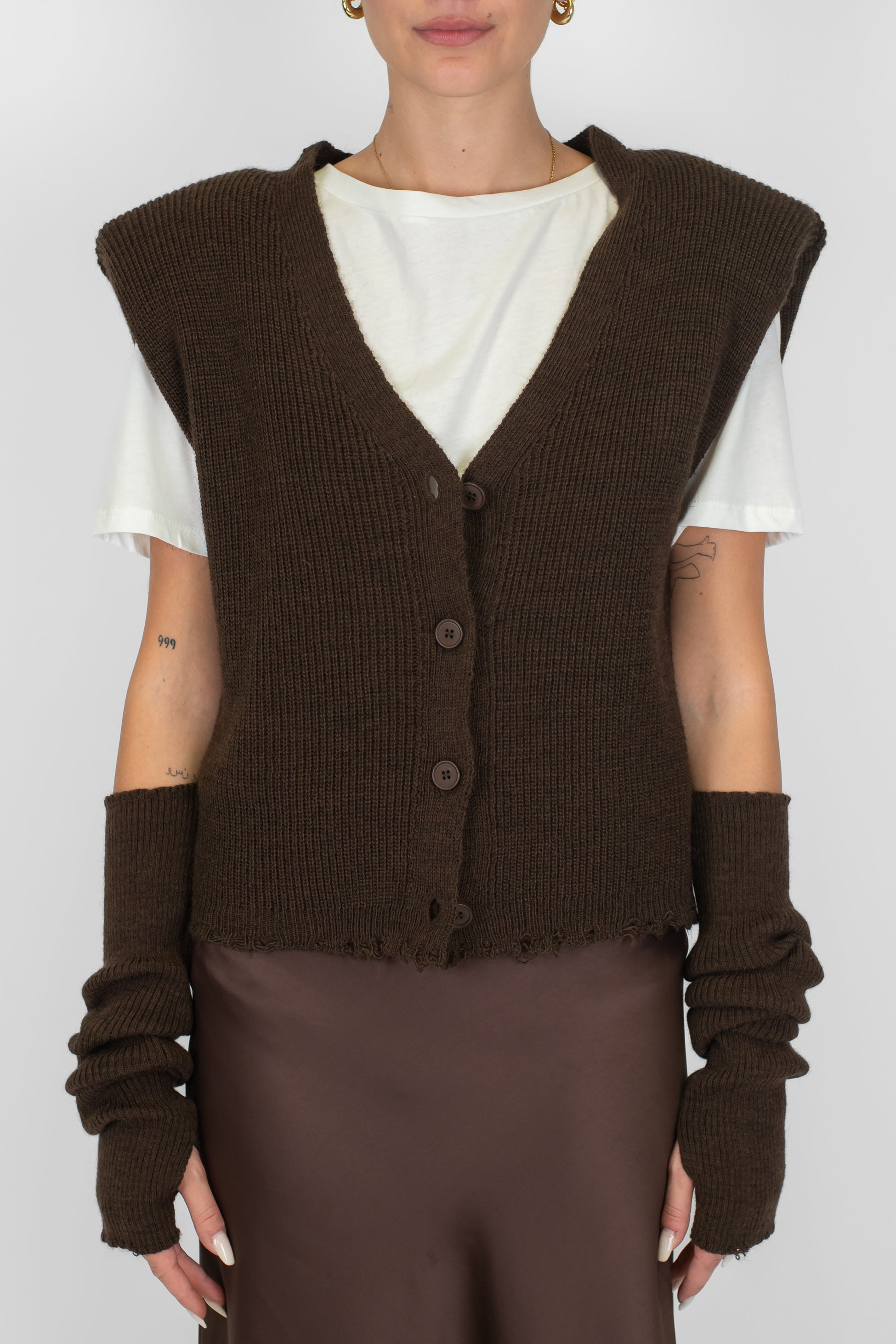 Haveone - Gilet a costine in misto lana con spalline e manicotti