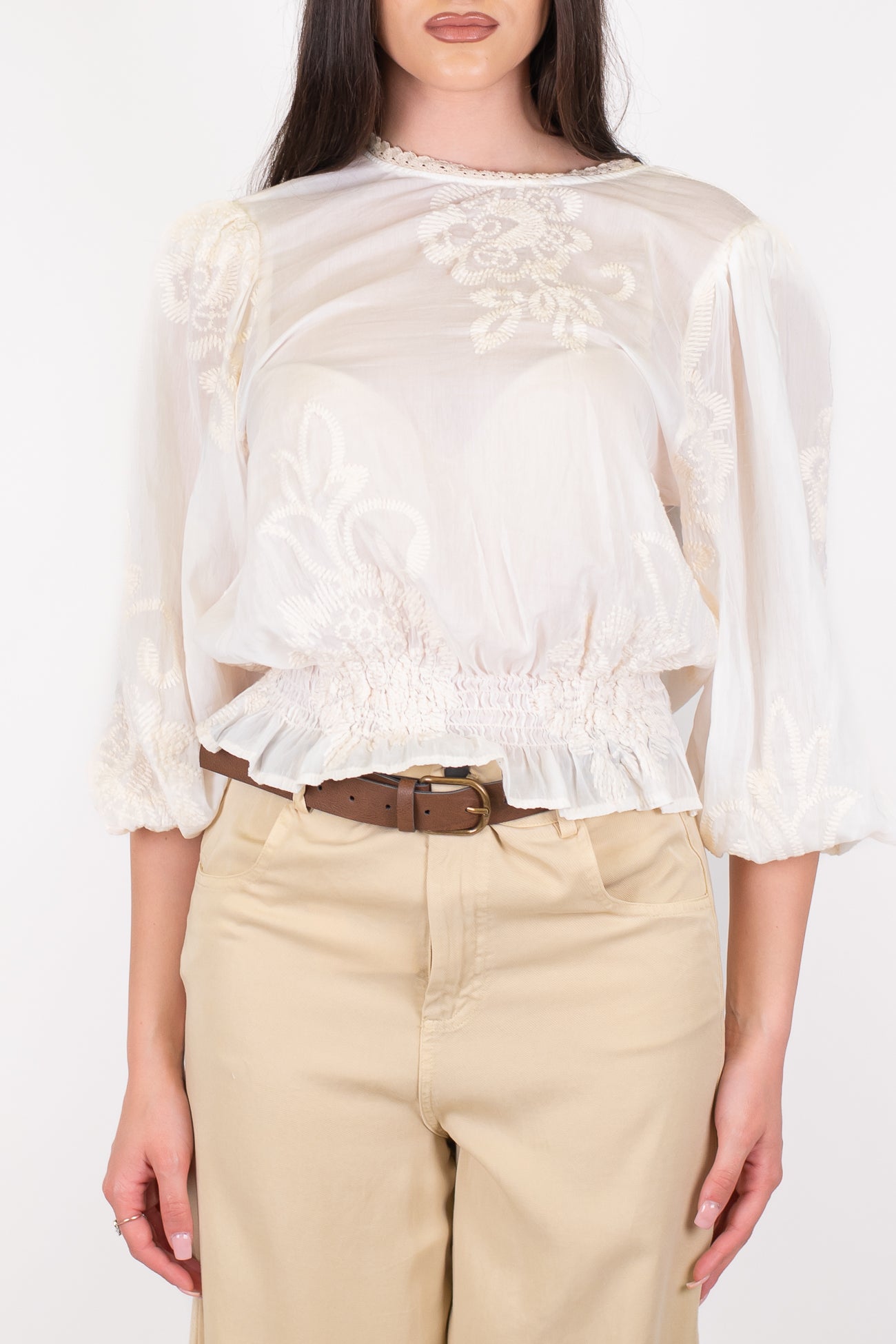Tensione in - Blusa a palloncino in misto cotone e seta con manica tre quarti