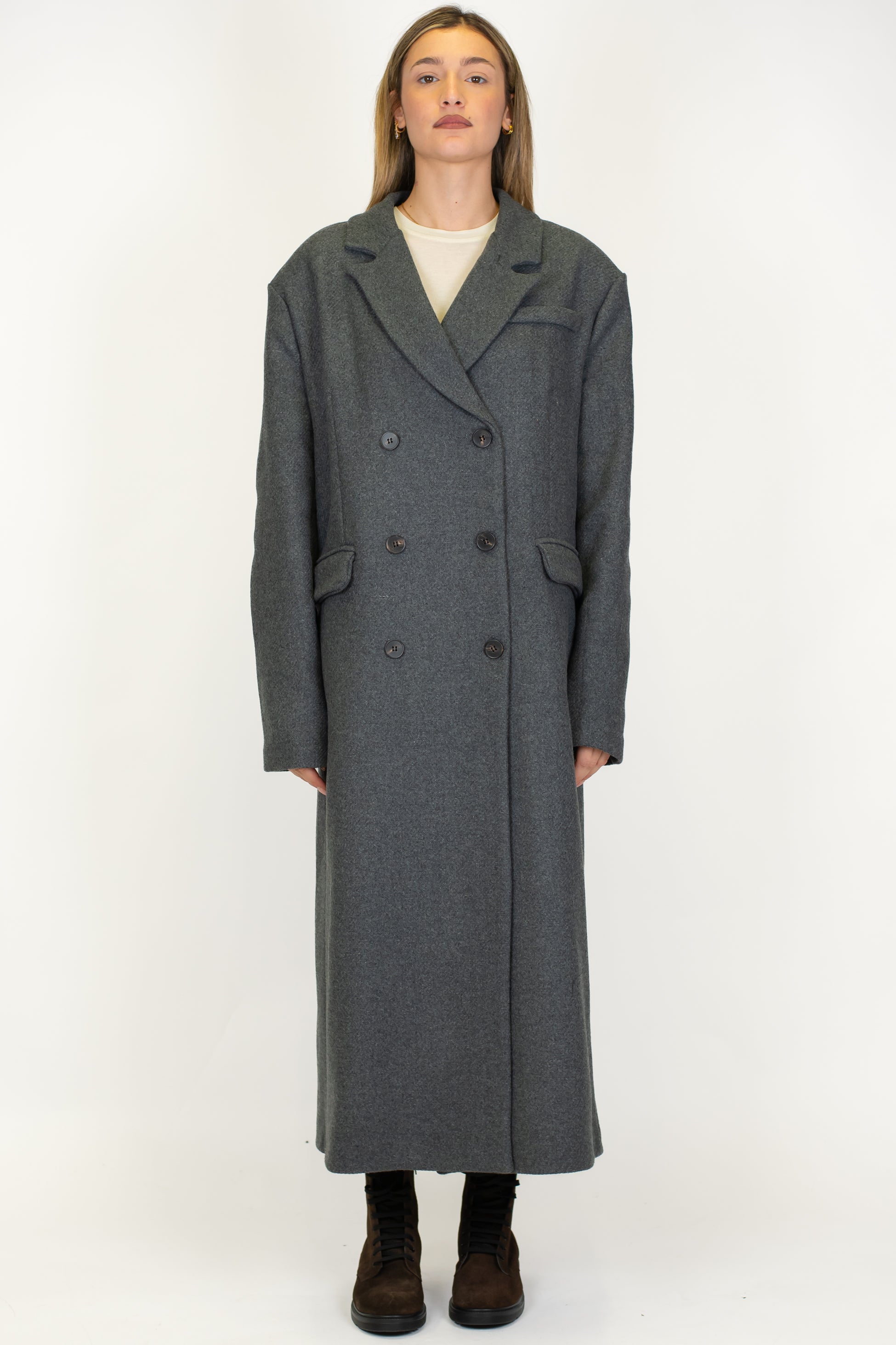 Haveone - Cappotto lungo doppiopetto in misto lana