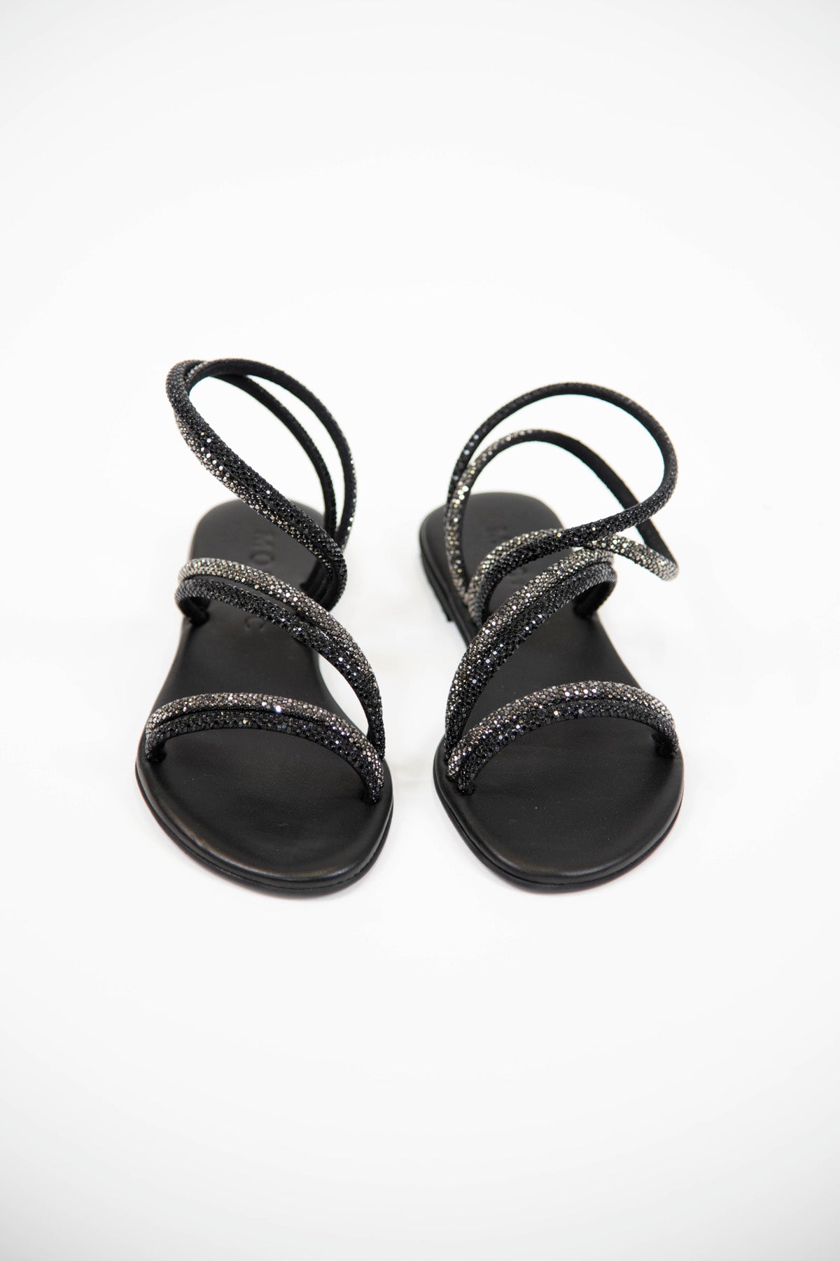 Mosaic - Sandalo strass con doppia fascia bicolore e sottopiede nero