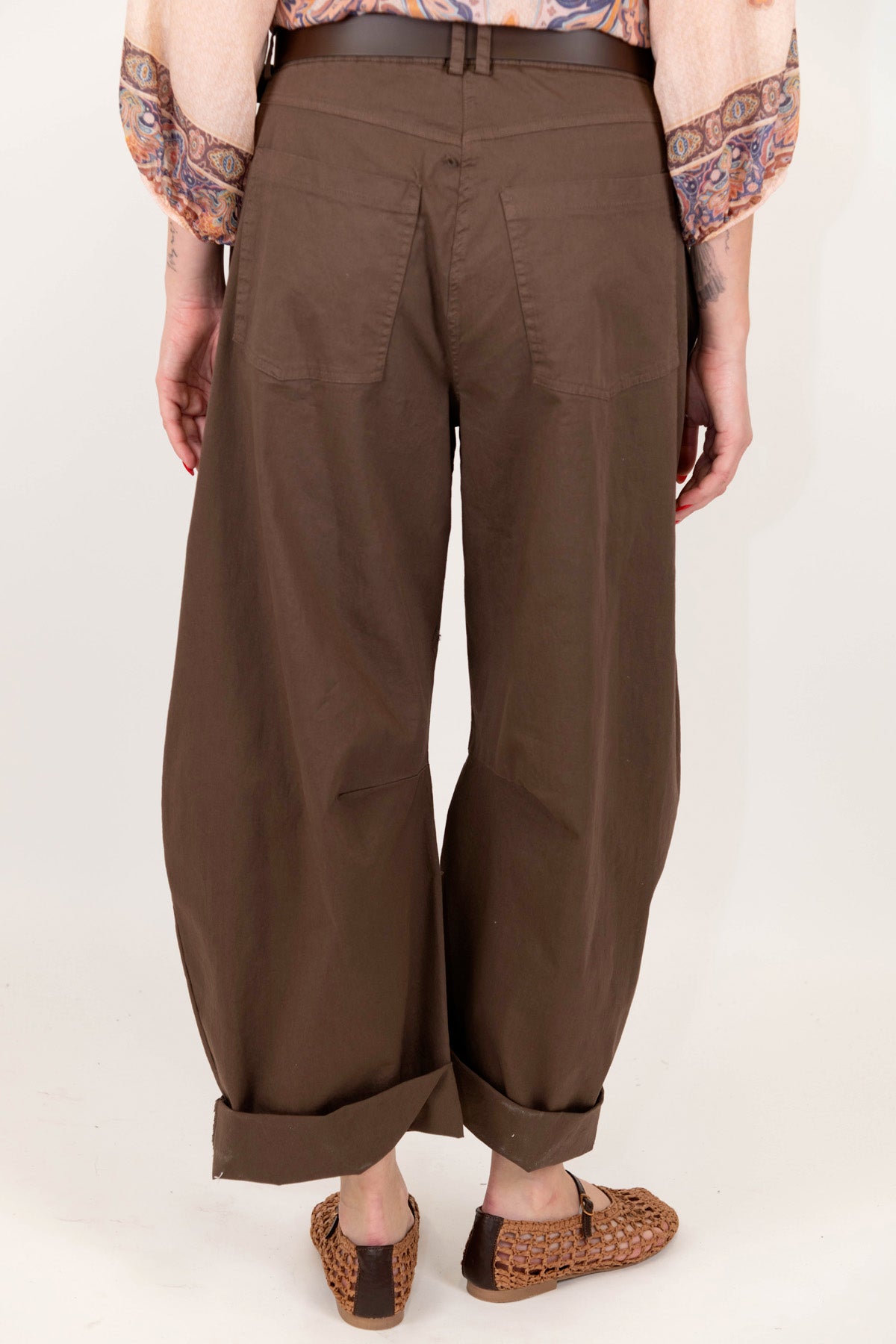 Haveone - Pantalone in viscosa modello balloon con risvolto sul fondo