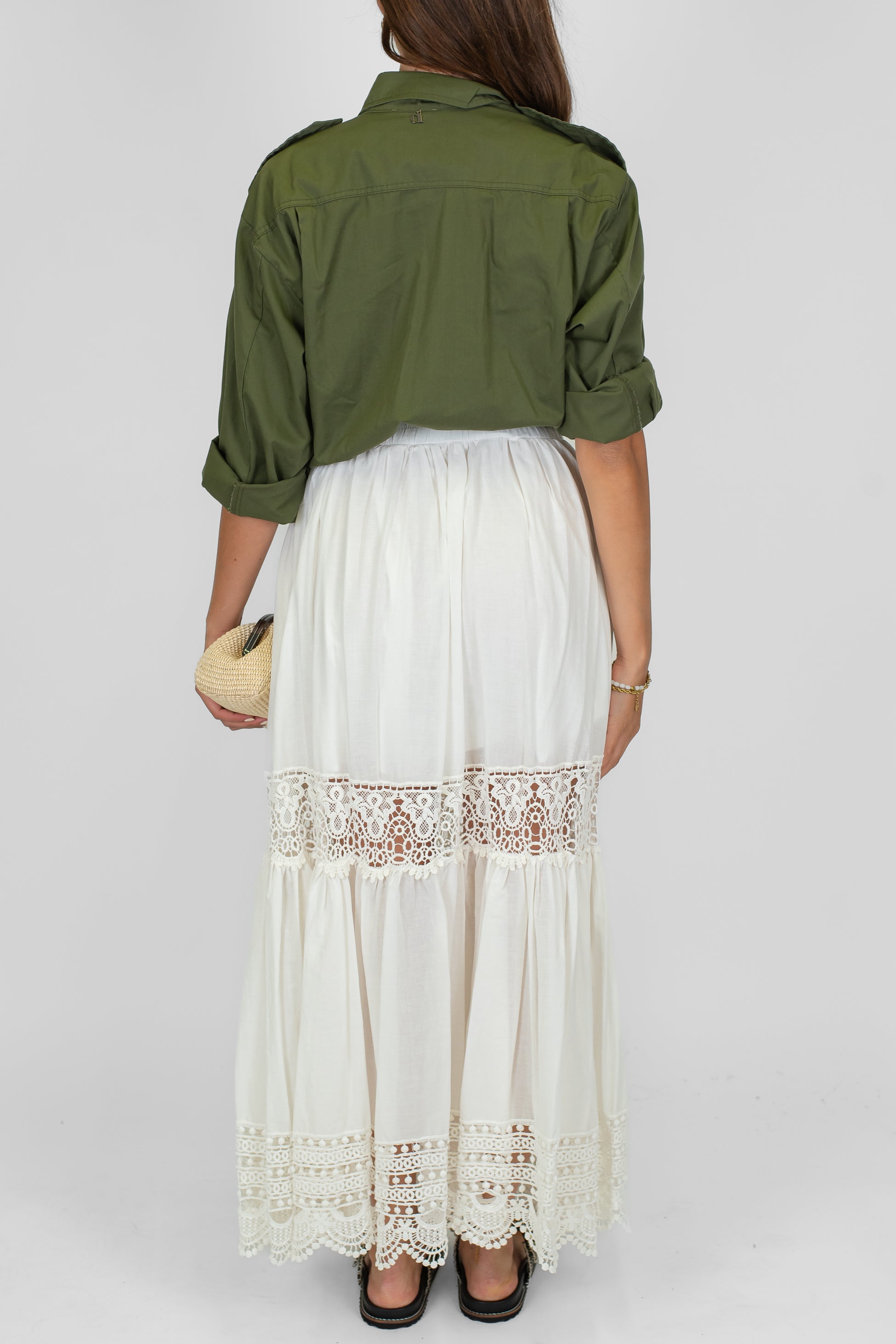 Dixie - Abito lungo con camicia vintage e gonna in pizzo di cotone