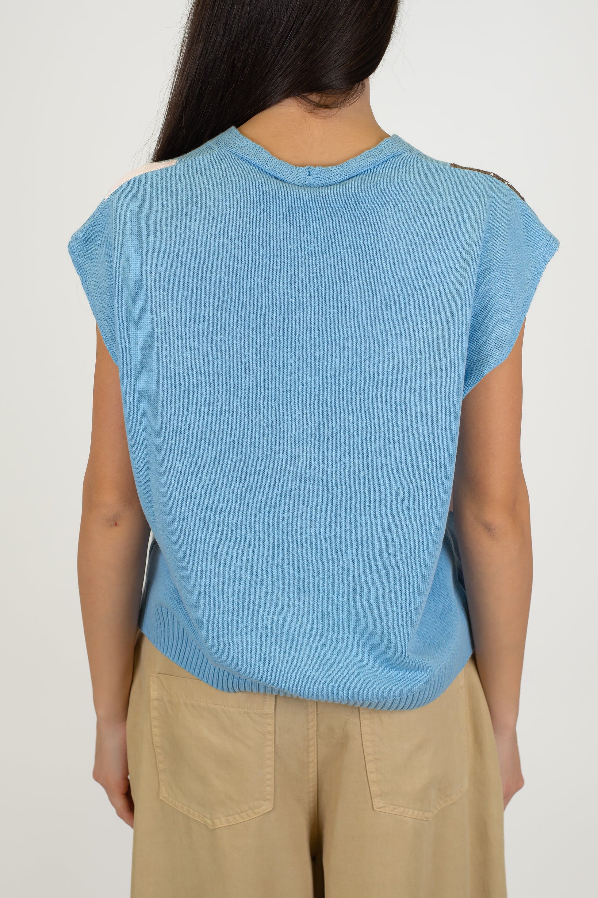 Tensione in - Gilet mezza manica in maglia fantasia rombi a contrasto