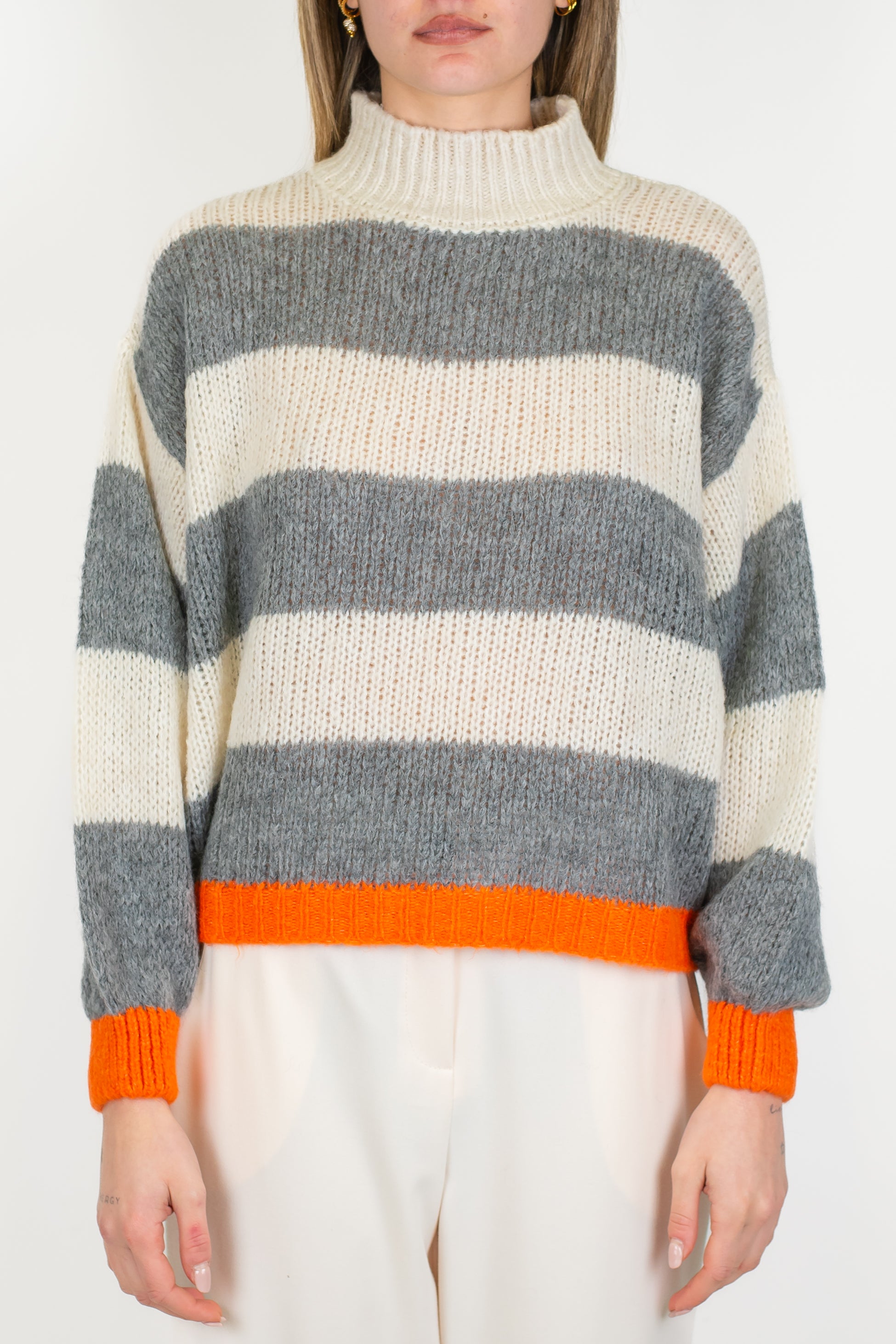 Dixie - Maglia mezzocollo a righe con profili a contrasto