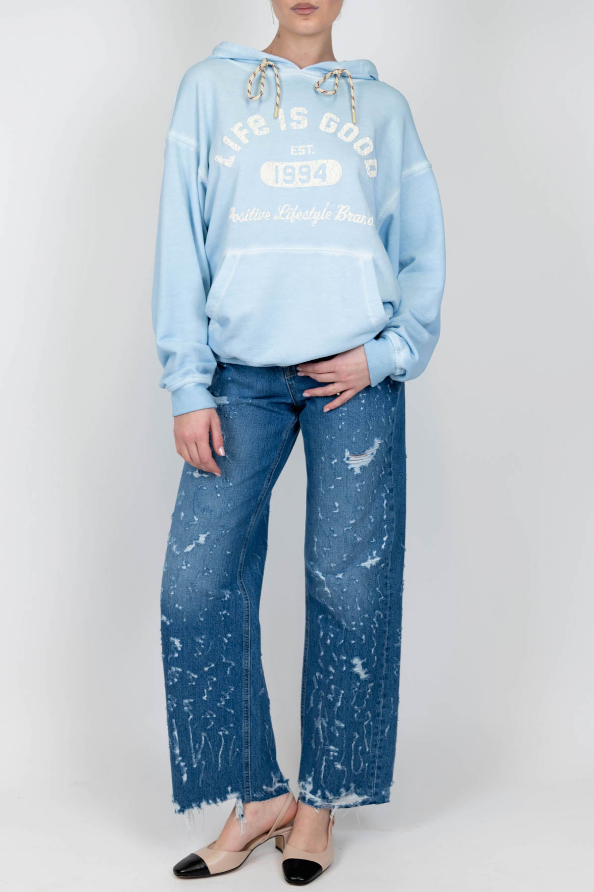 Haveone - Jeans palazzo con rotture lungo la gamba