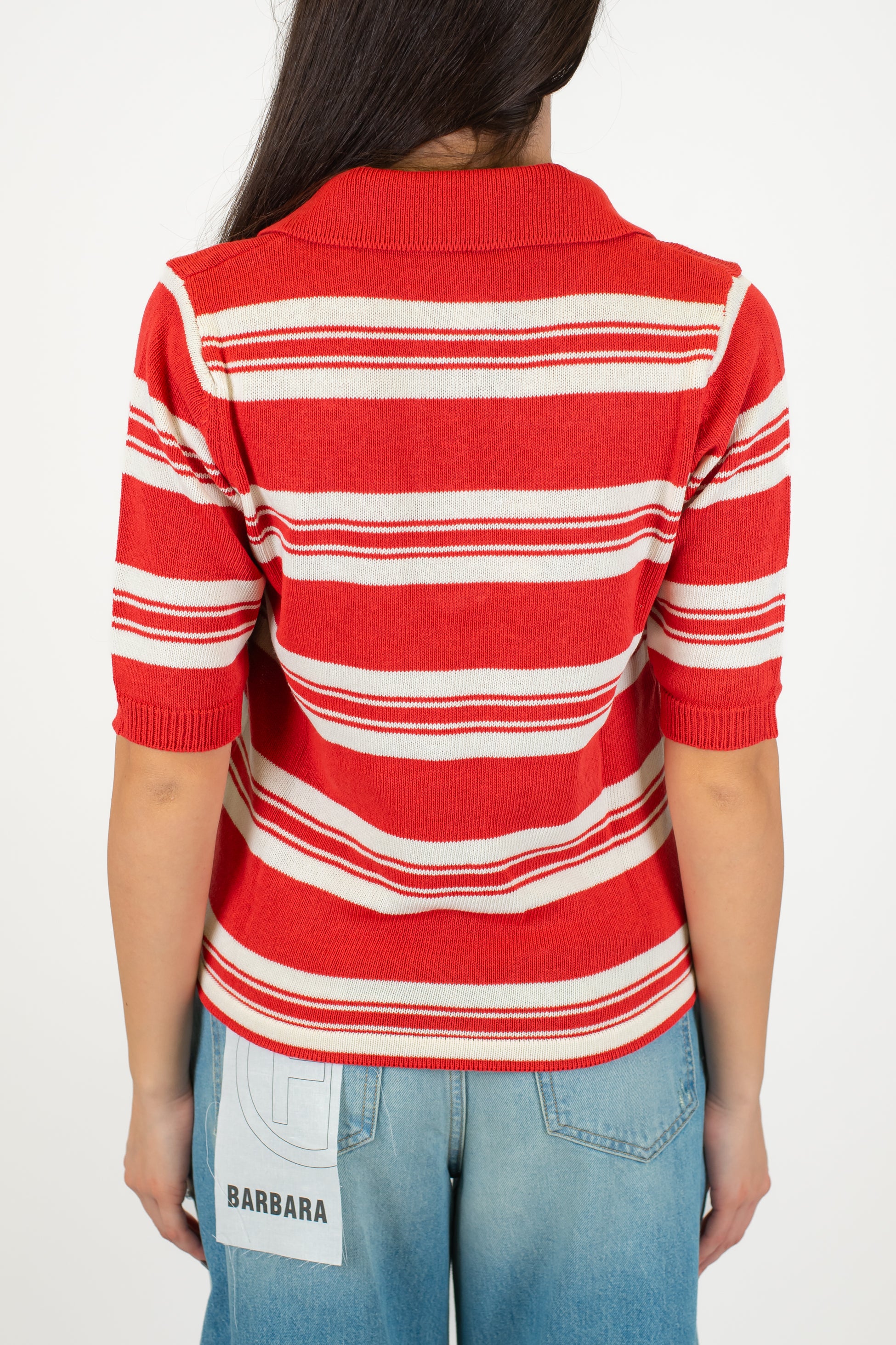 Maryley - Polo in maglia fantasia a righe con scollo a V