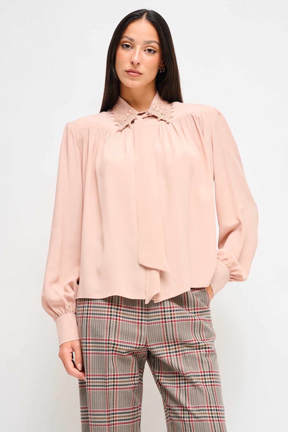 Maryley - Camicia in viscosa con colletto in pizzo e spalline