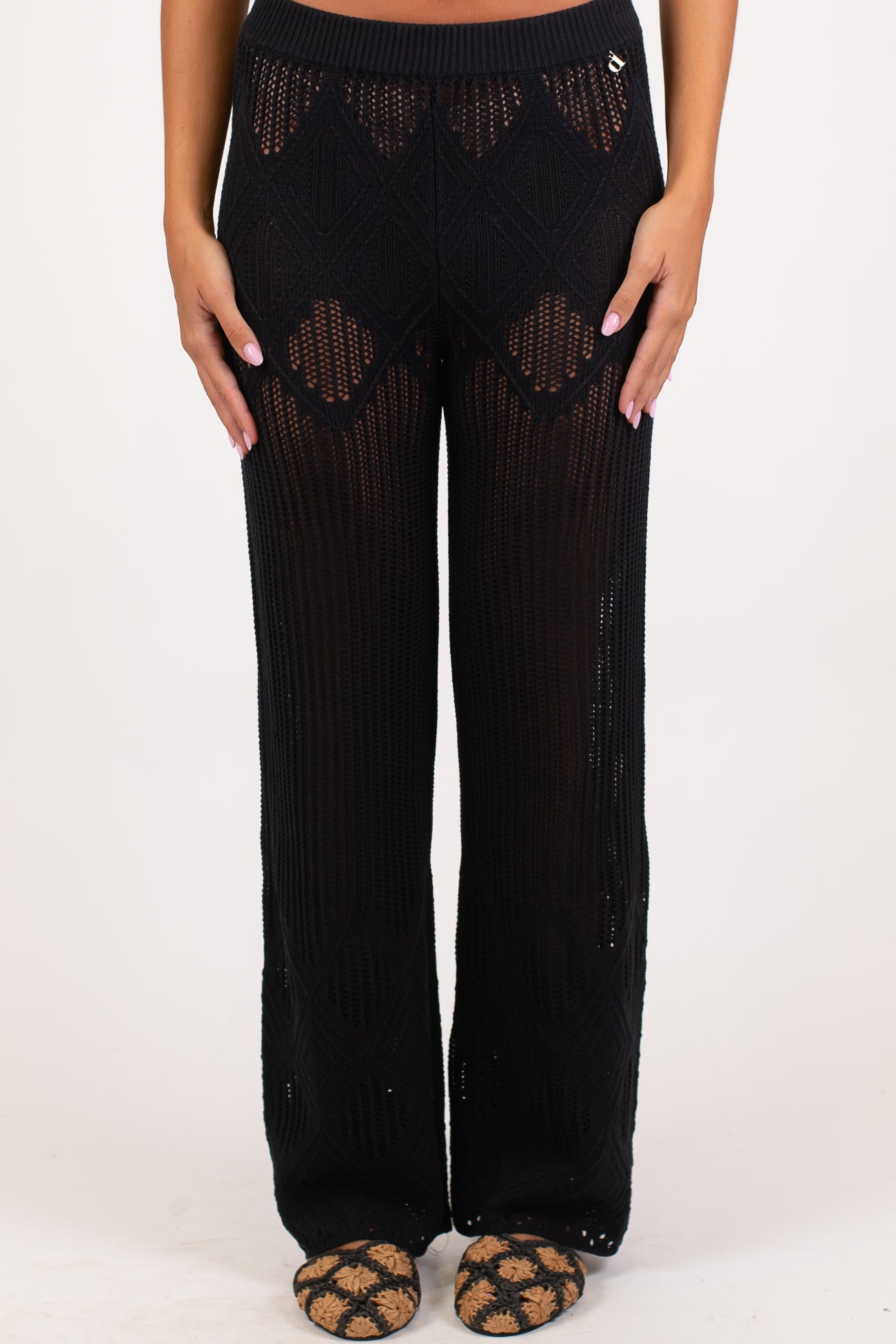 Dixie - Pantalone in maglina ricamata con elastico in vita