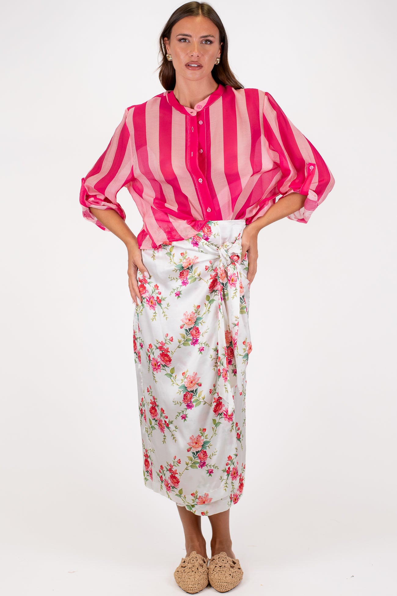 Maryley - Gonna pareo fantasia fiori in viscosa leggera