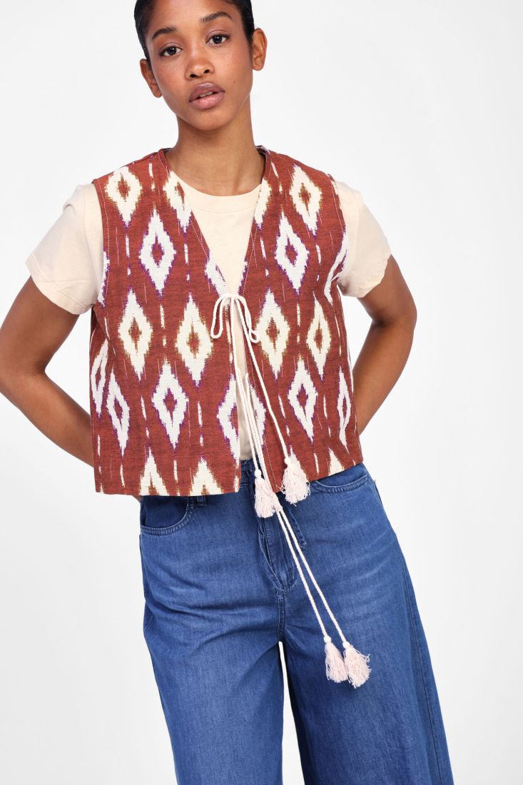 Dixie - GIlet fantasia geometrica chiusura con lacetti