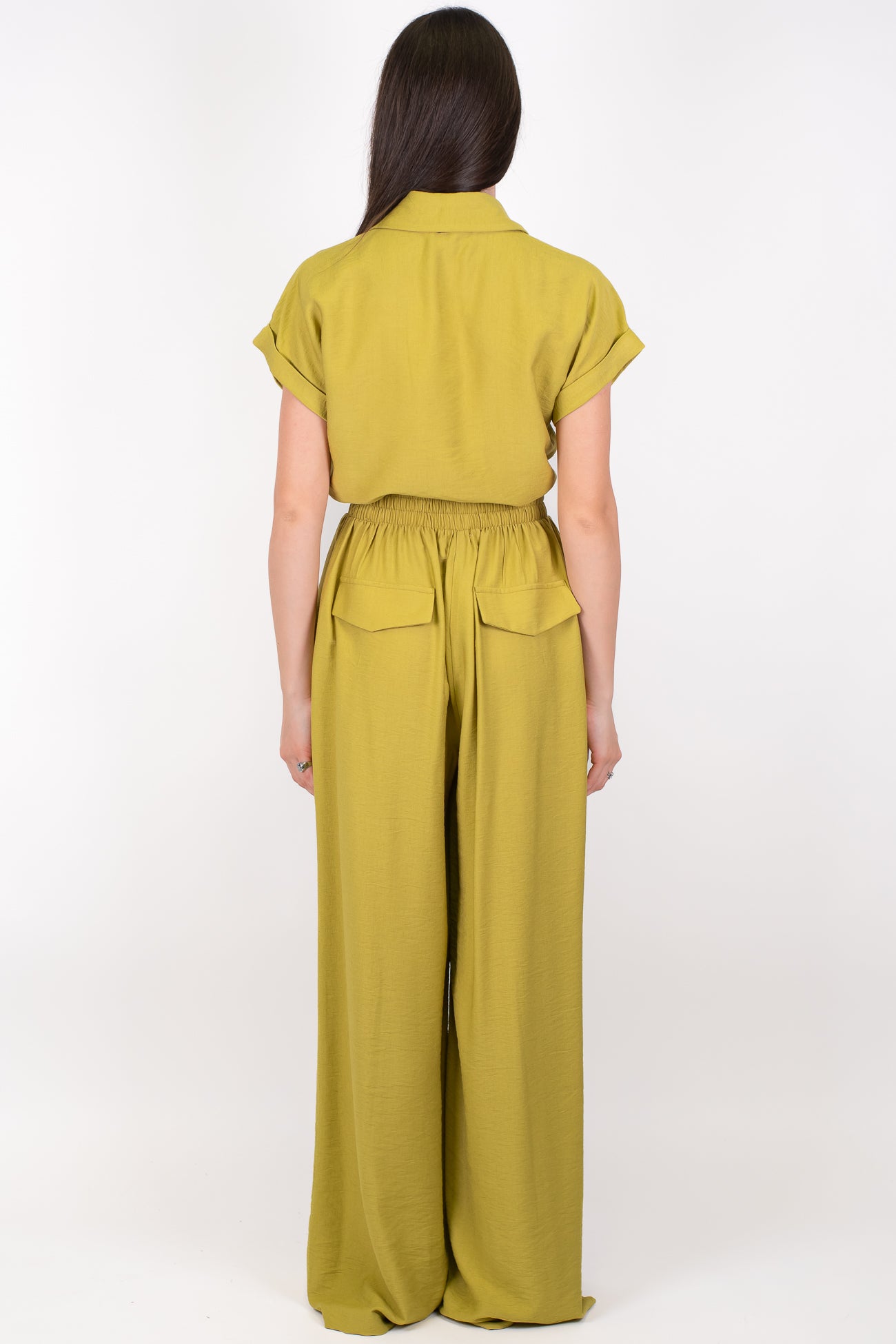 Dixie - Coordinato camicia mezzamanica e pantalone palazzo con elastico sul retro in viscosa leggera