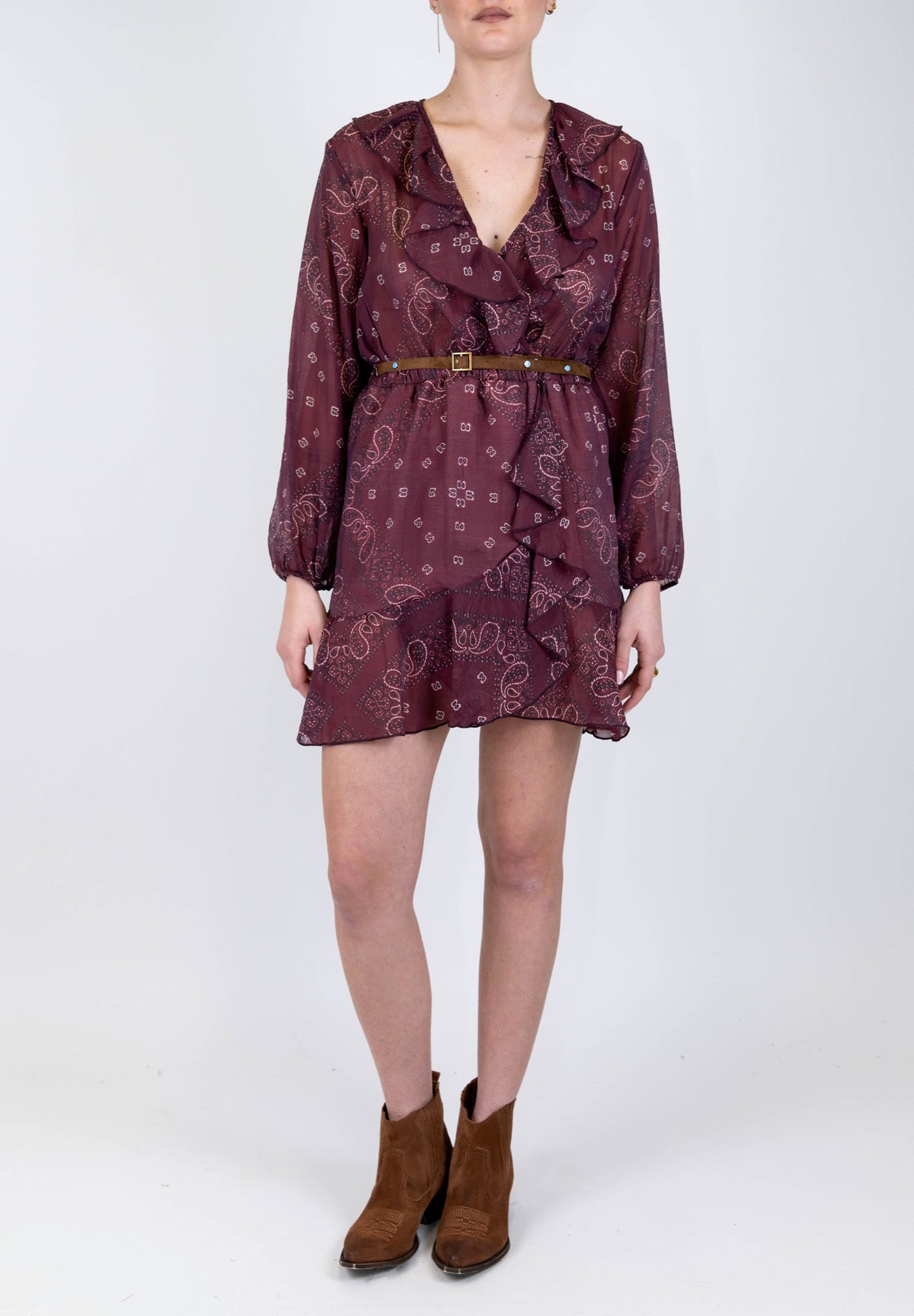 Dixie - Abito corto a portafoglio fantasia etnica in lyocell