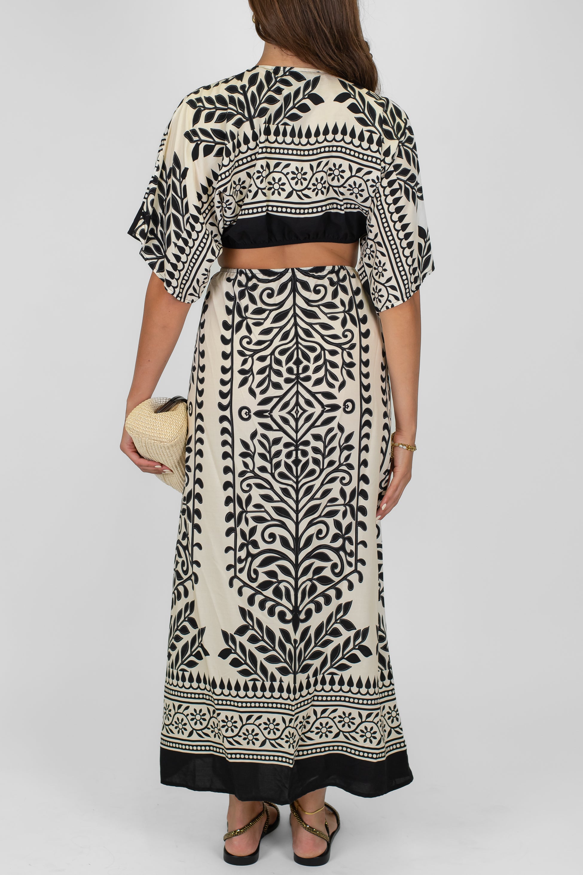 Haveone - Abito lungo cut-out fantasia astratta in viscosa