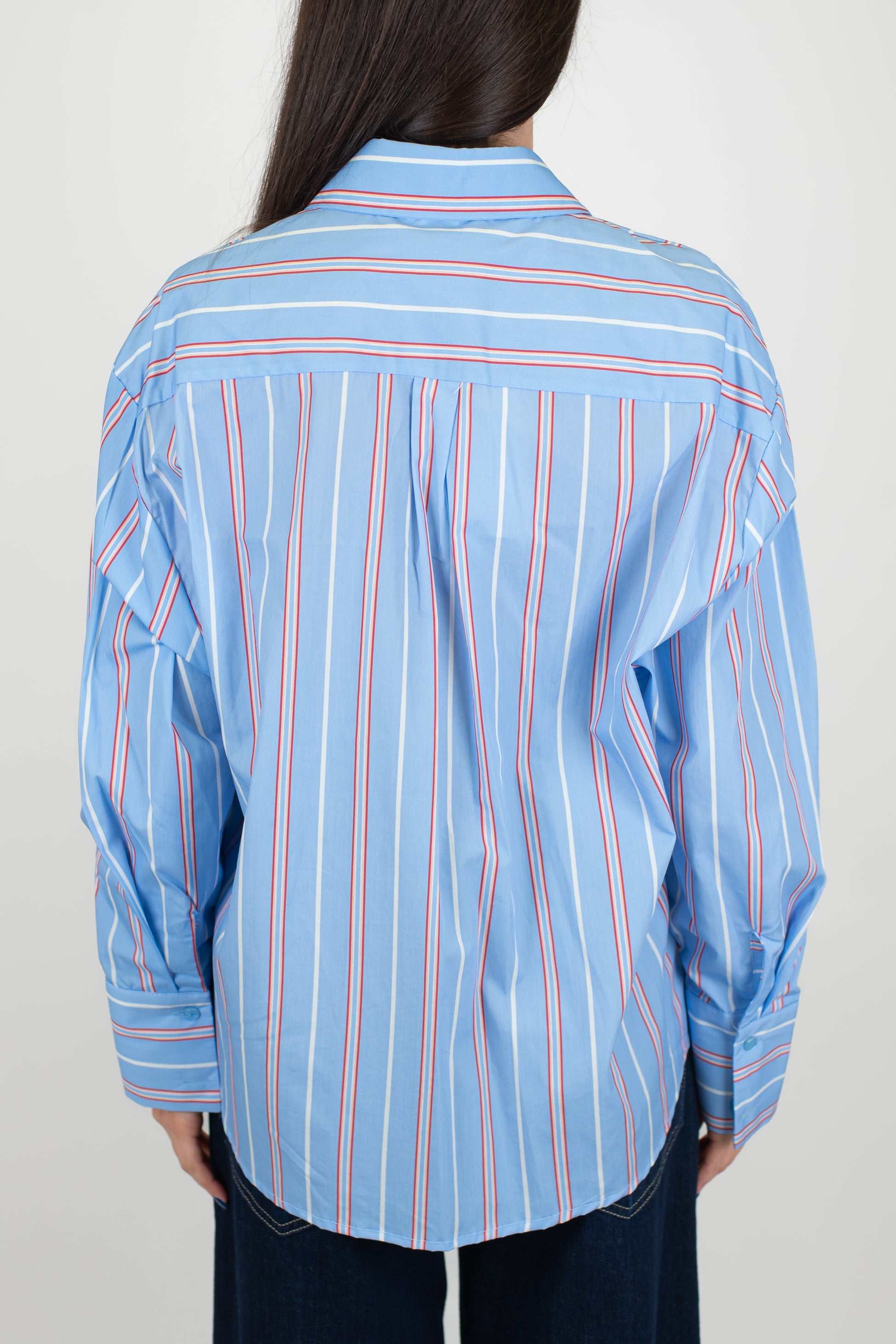 Haveone - Camicia fantasia a righe a contrasto con tasca