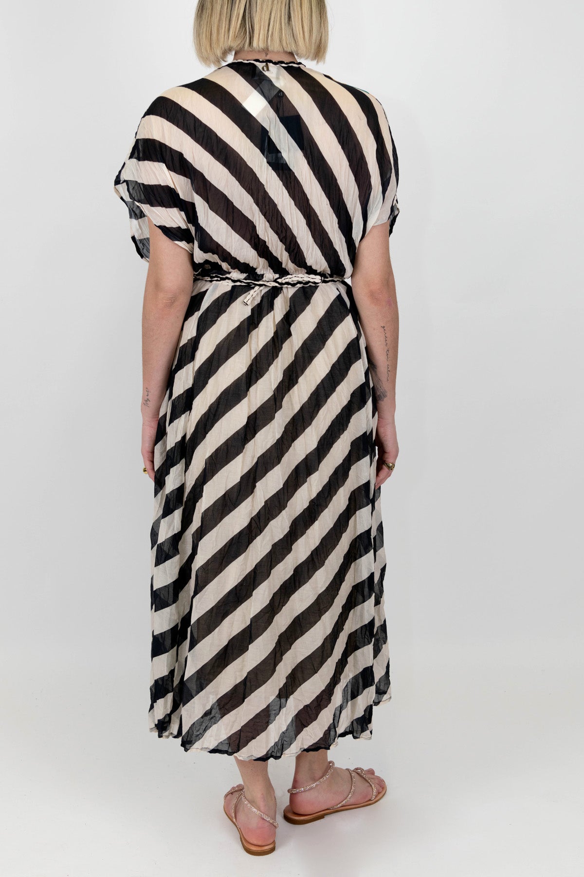 Dixie - Abito lungo fantasia righe a contrasto in misto seta