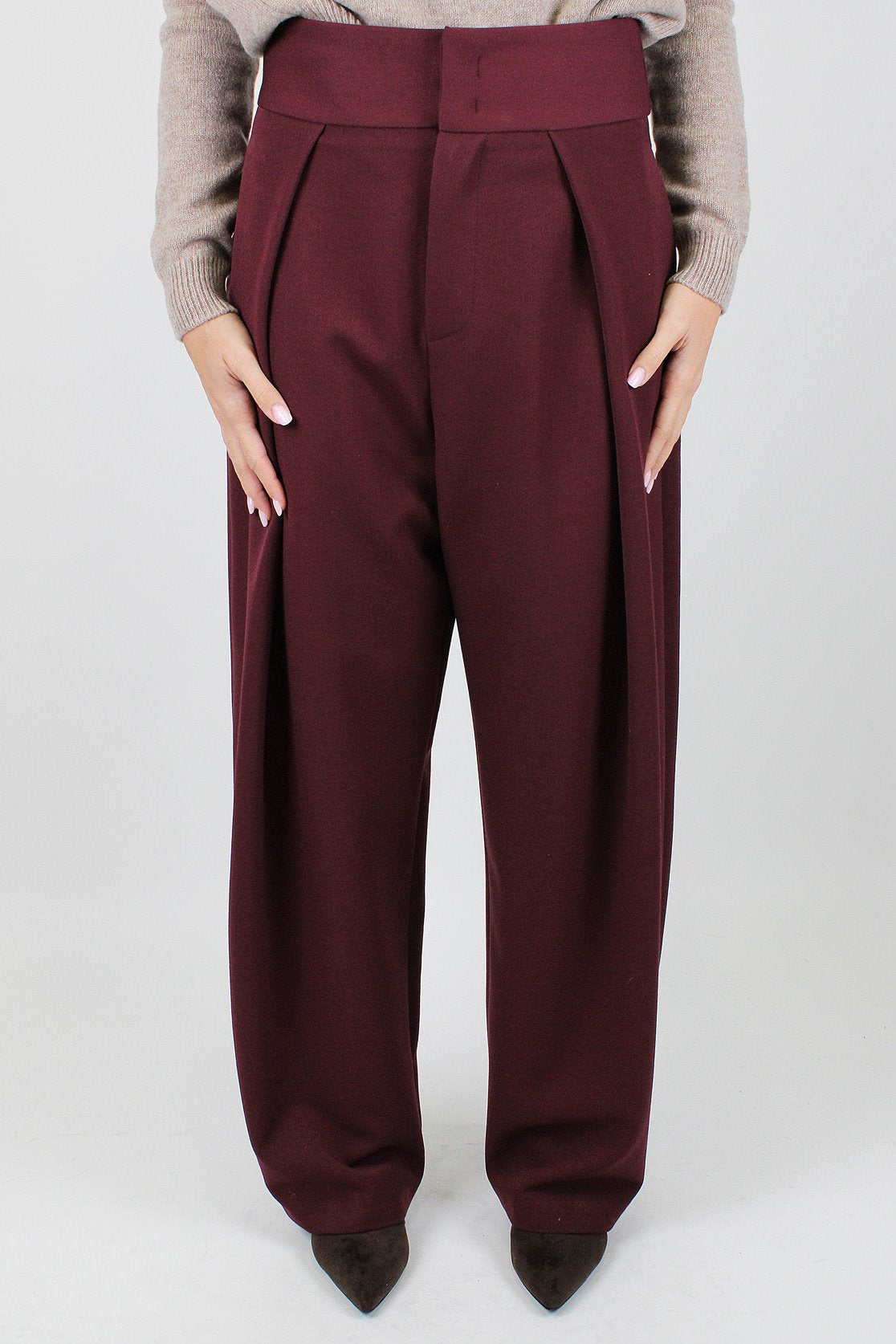 Maryley - Pantalone balloon a vita alta con pinces