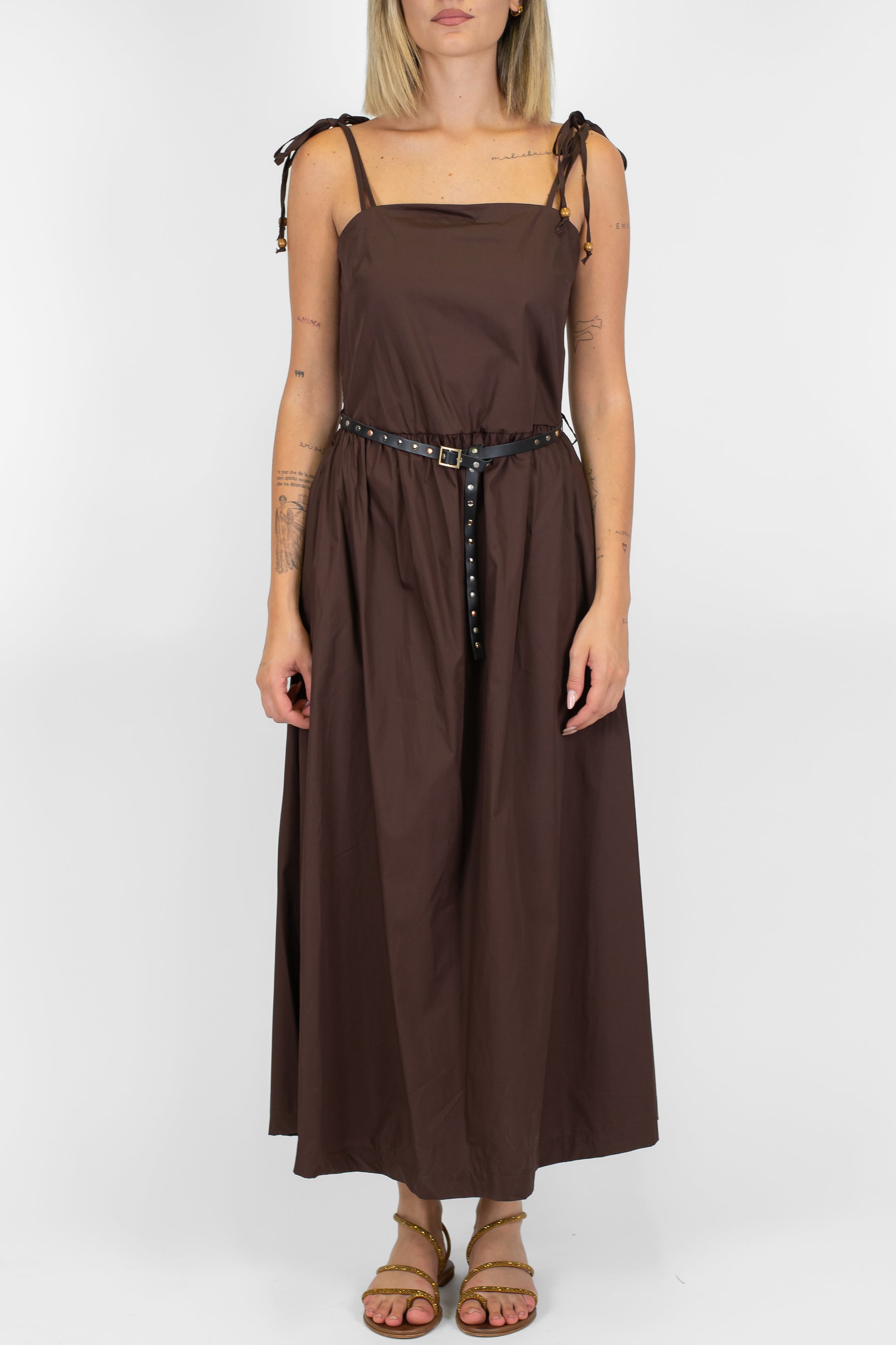 Motel - Abito lungo in tela paracadute con bretelline annodate ed elastico sul retro