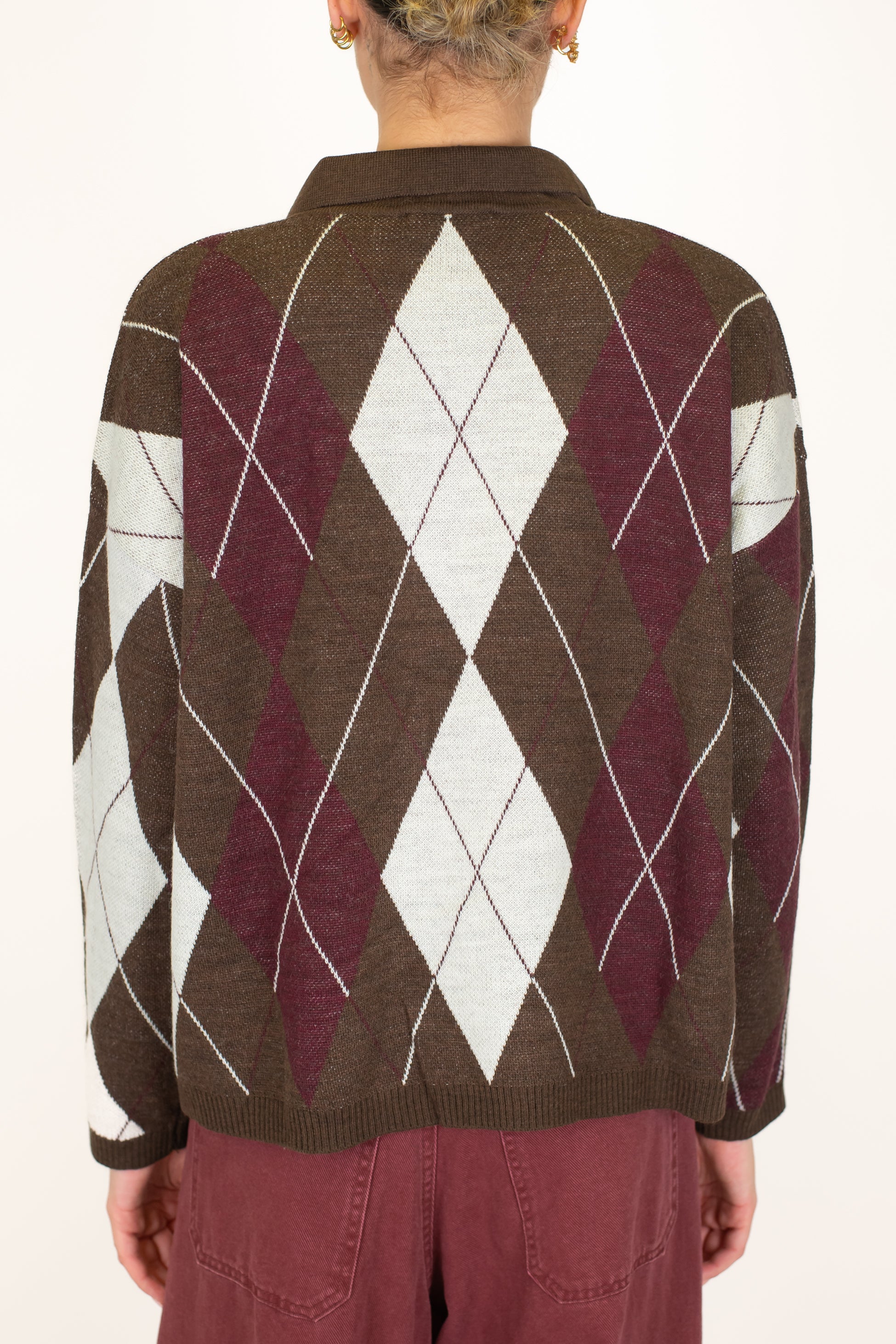 Motel - Polo in maglia fantasia rombi in misto lana