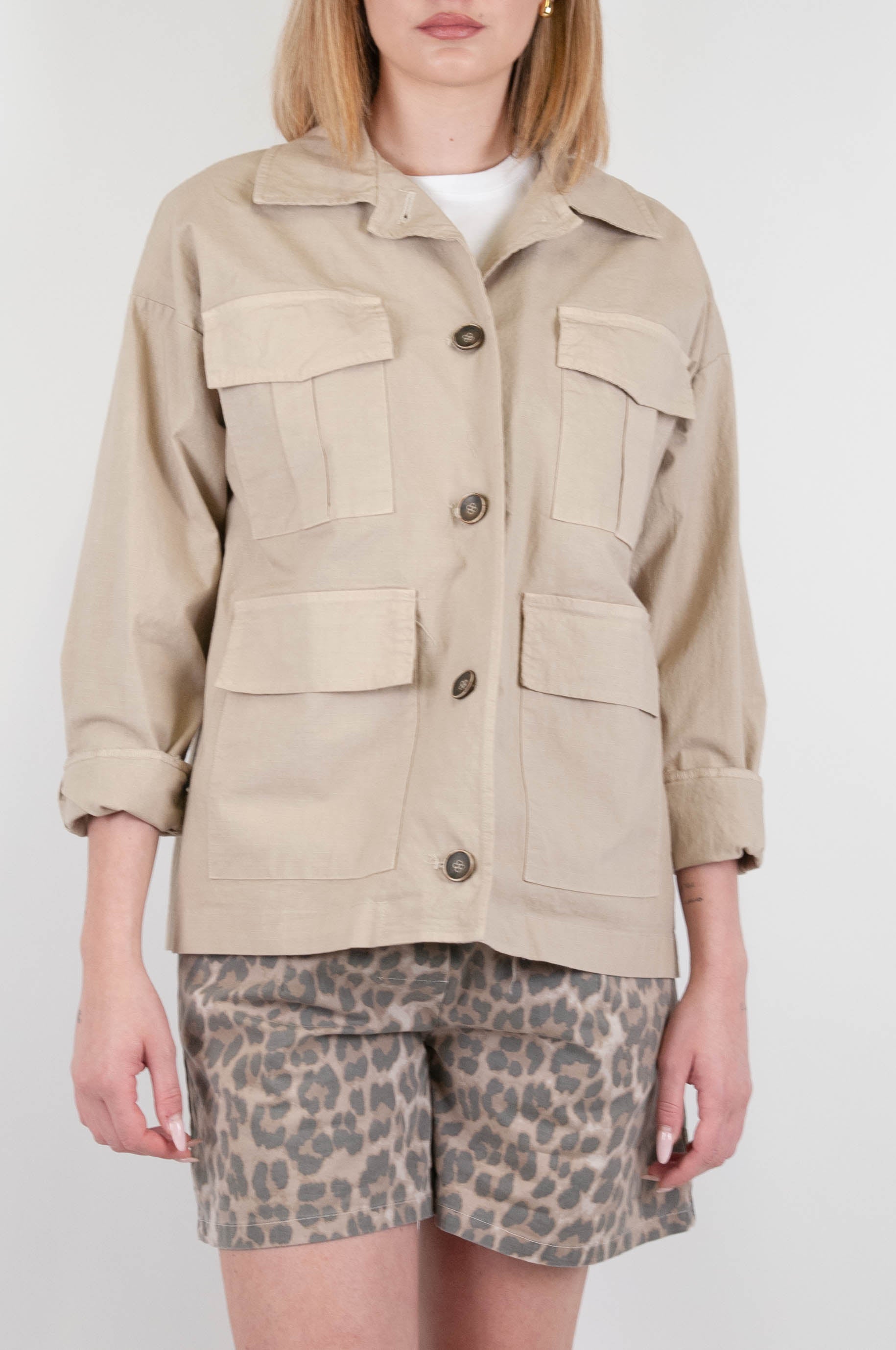 Haveone - Giacca sahariana con tasche e bottoni davanti