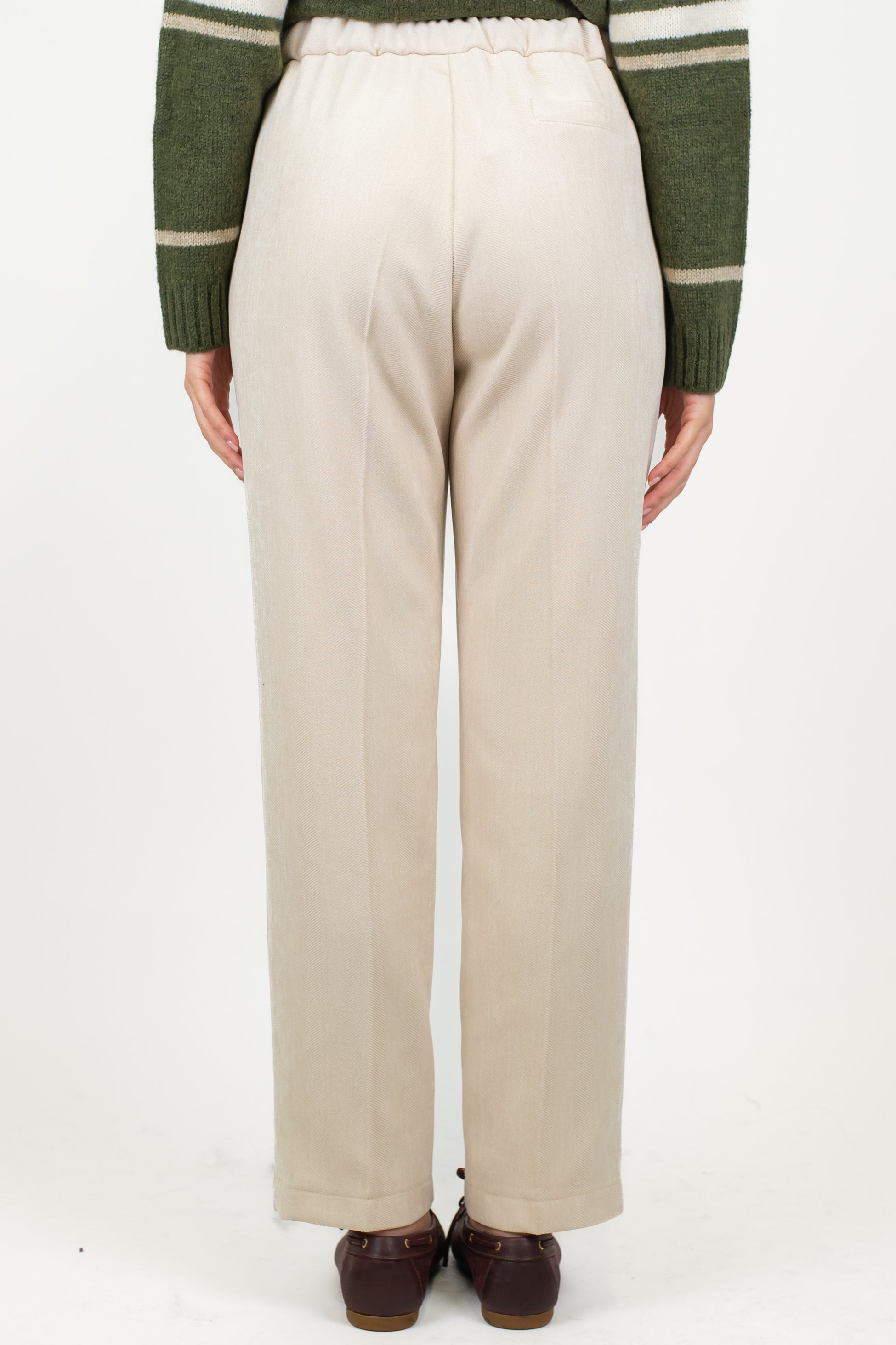 Maryley - Pantalone slim fantasia spigata in velluto con elastico sul retro