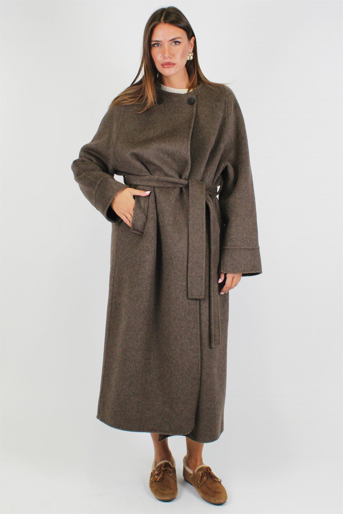 Souvenir - Cappotto girocollo in misto lana