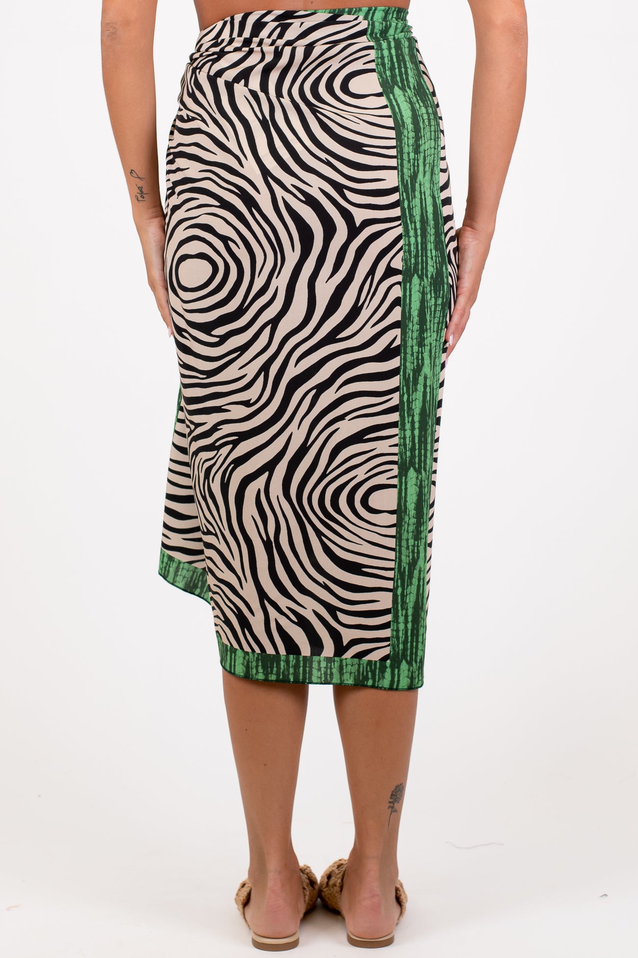 Haveone - Gonna fantasia zebra con profilo a contrasto in viscosa leggera