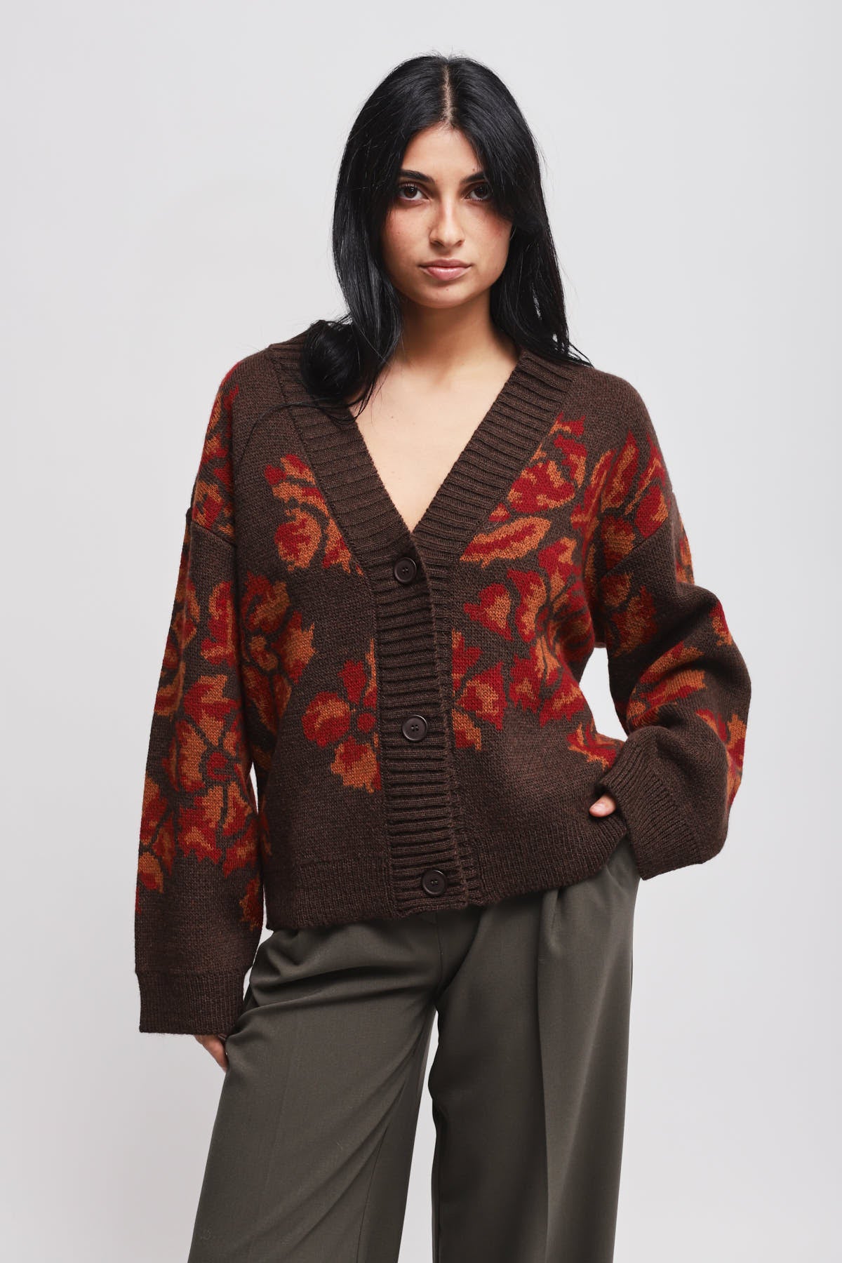 Maryley - Cardigan over in misto lana fantasia fiori