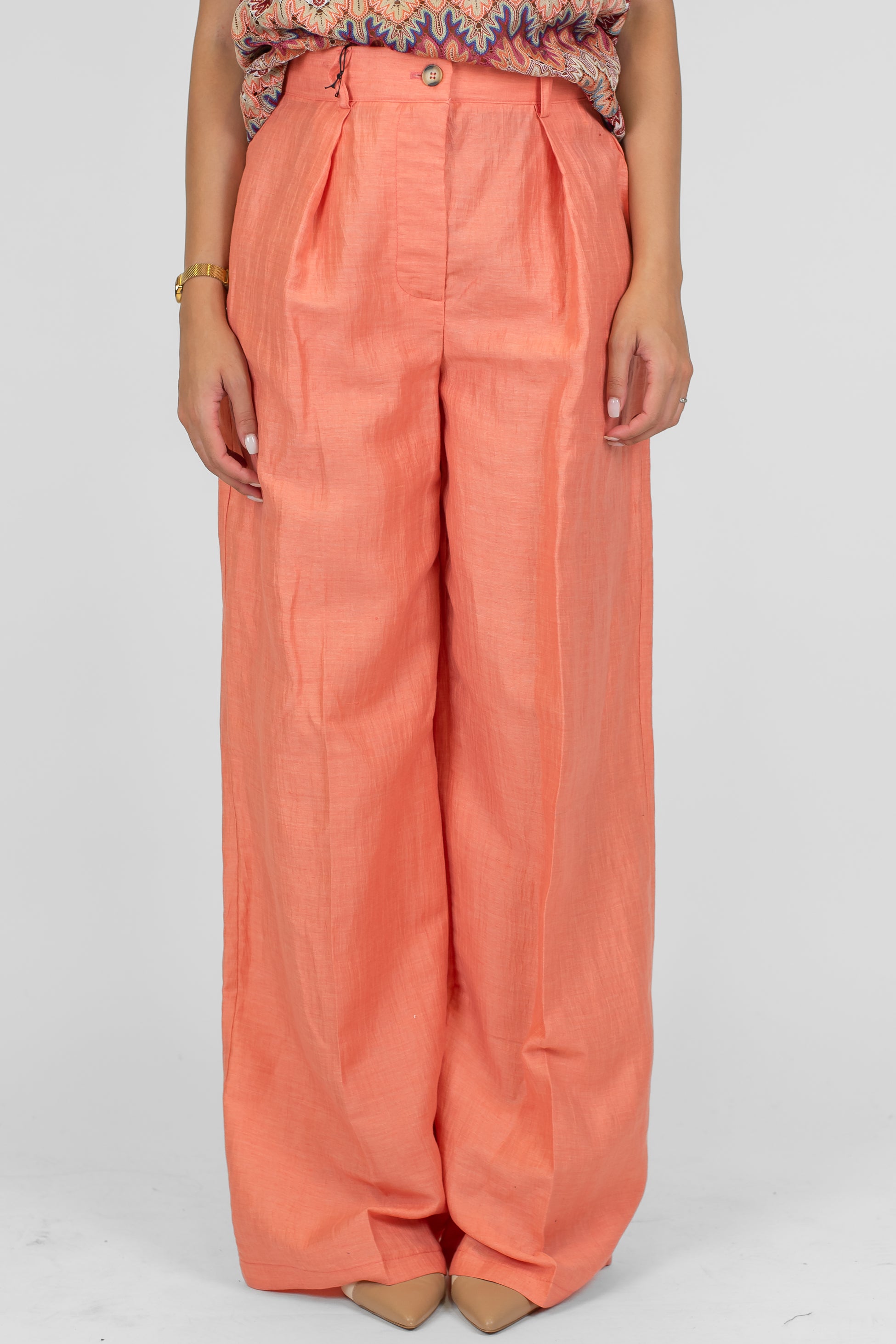 Tensione in - Pantalone palazzo in lino con pinces