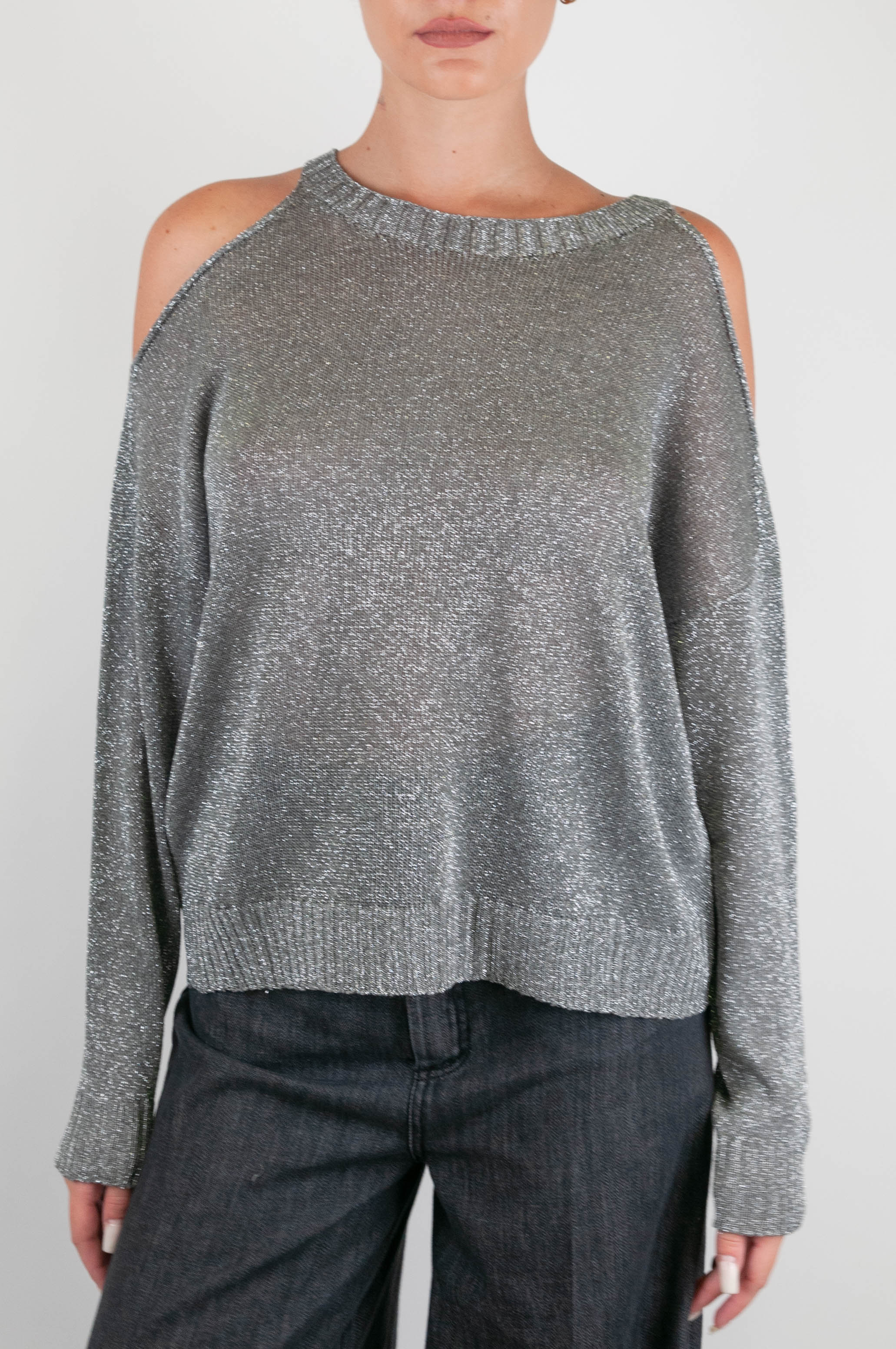 Kontatto - Maglia girocollo lurex con fori sulle spalle