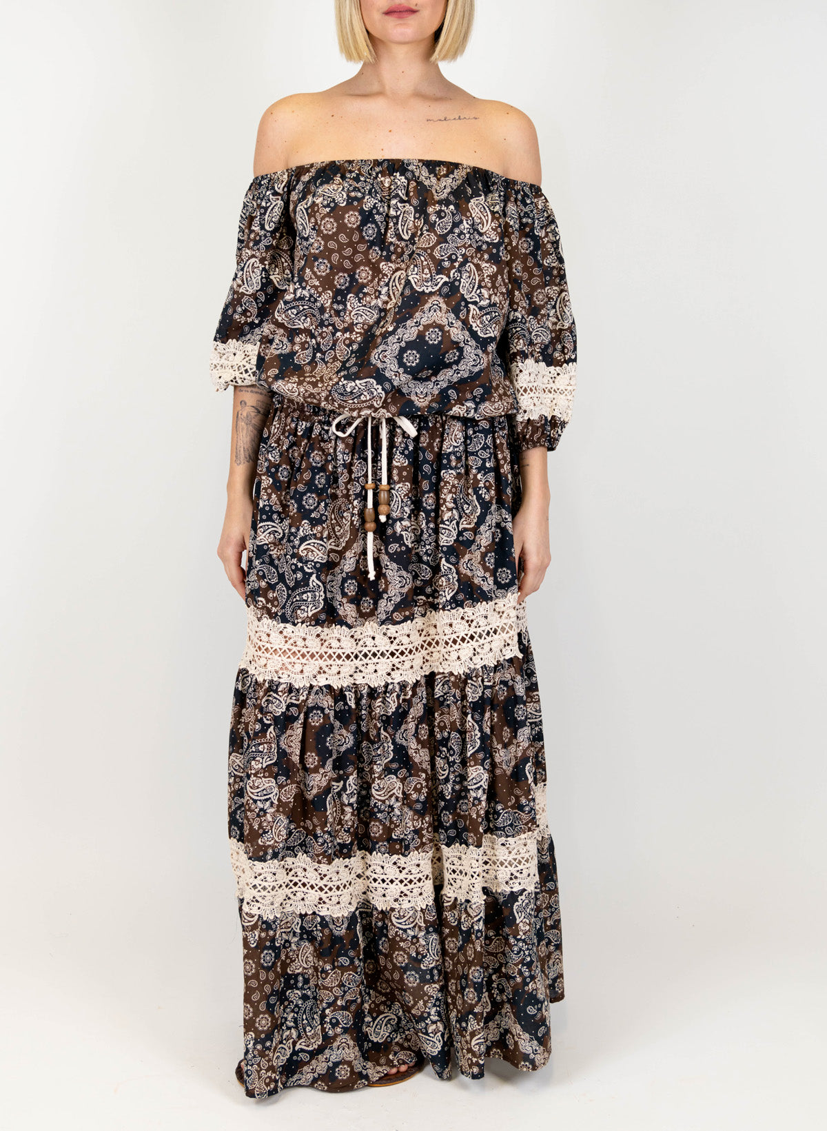 Motel - Gonna fantasia bandana in cotone con balze in crochet