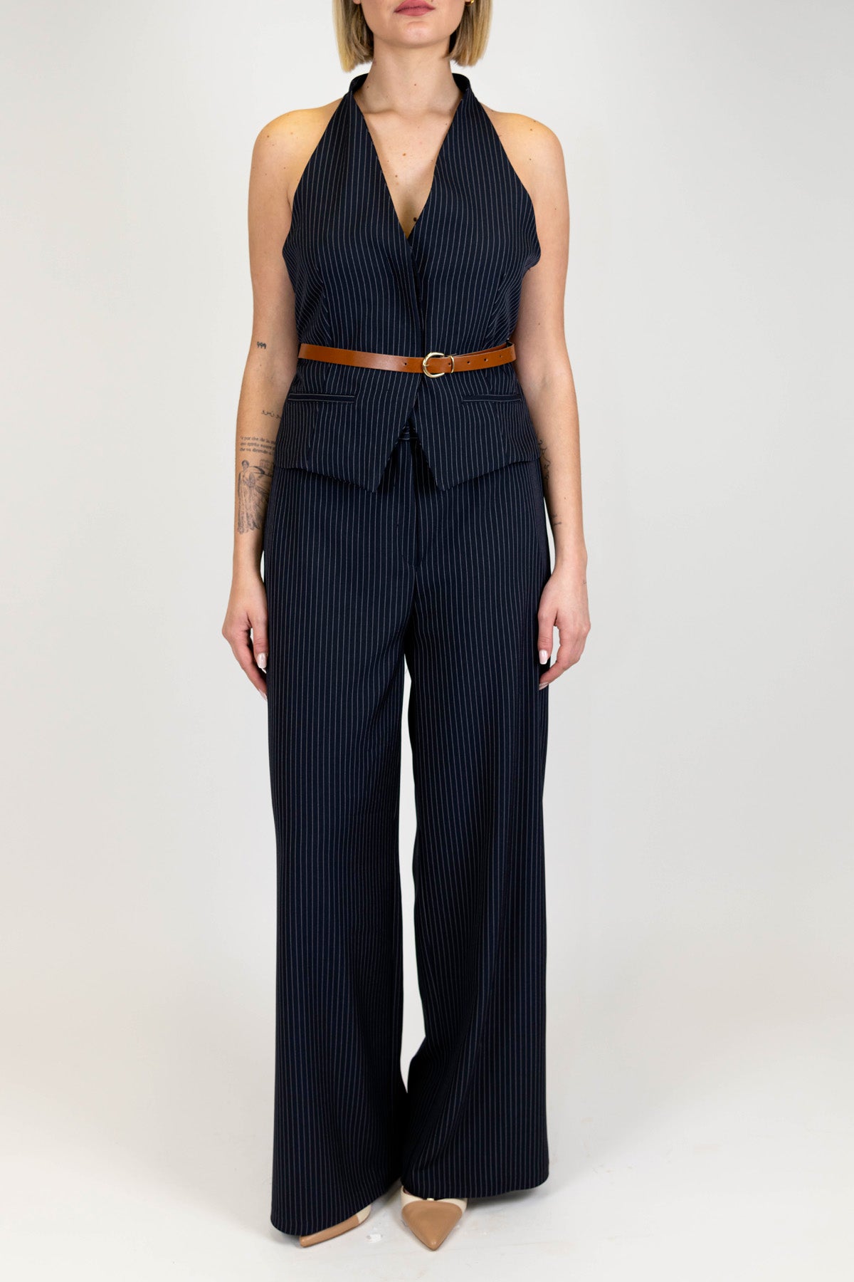 Haveone - Pantalone palazzo gessato