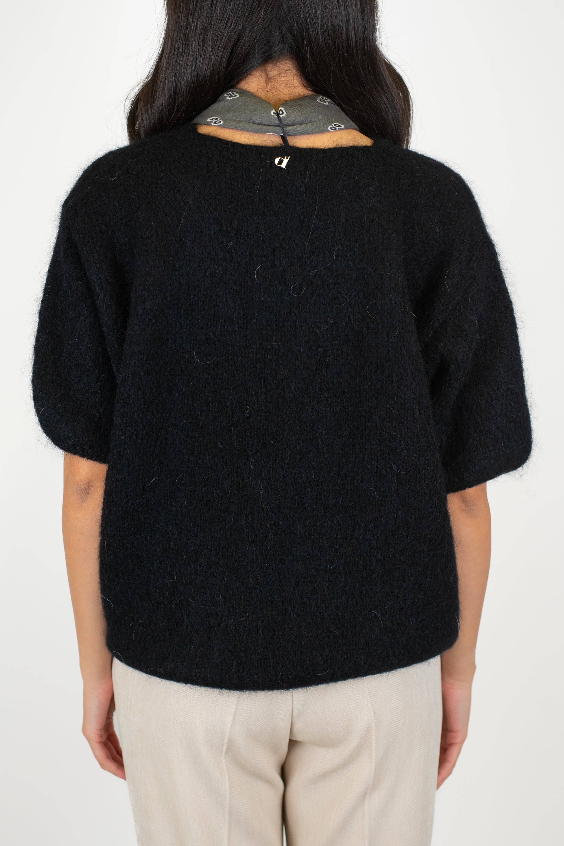 Dixie - Maglia mezza manica in lana mohair con bandana a contrasto