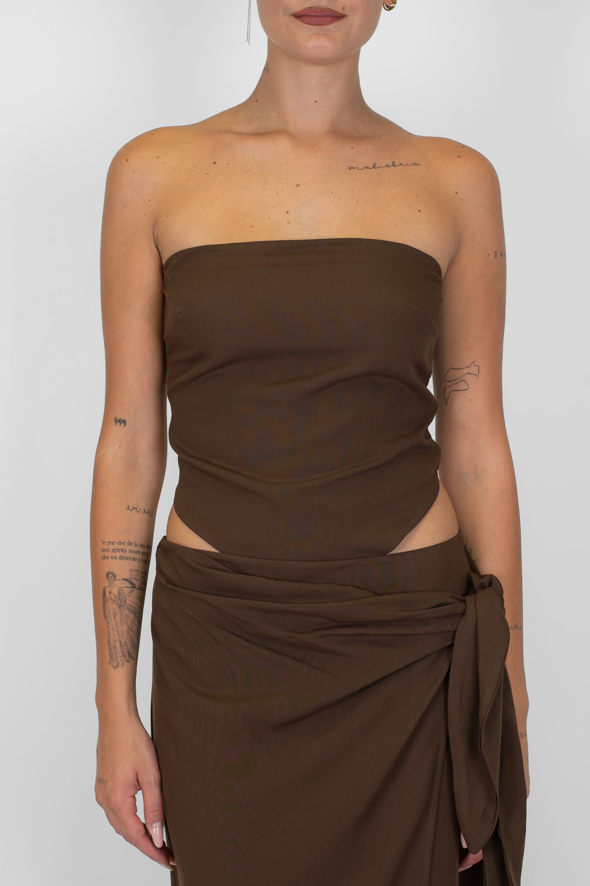 Tensione in - Top foulard in misto lino/viscosa con elastico dietro