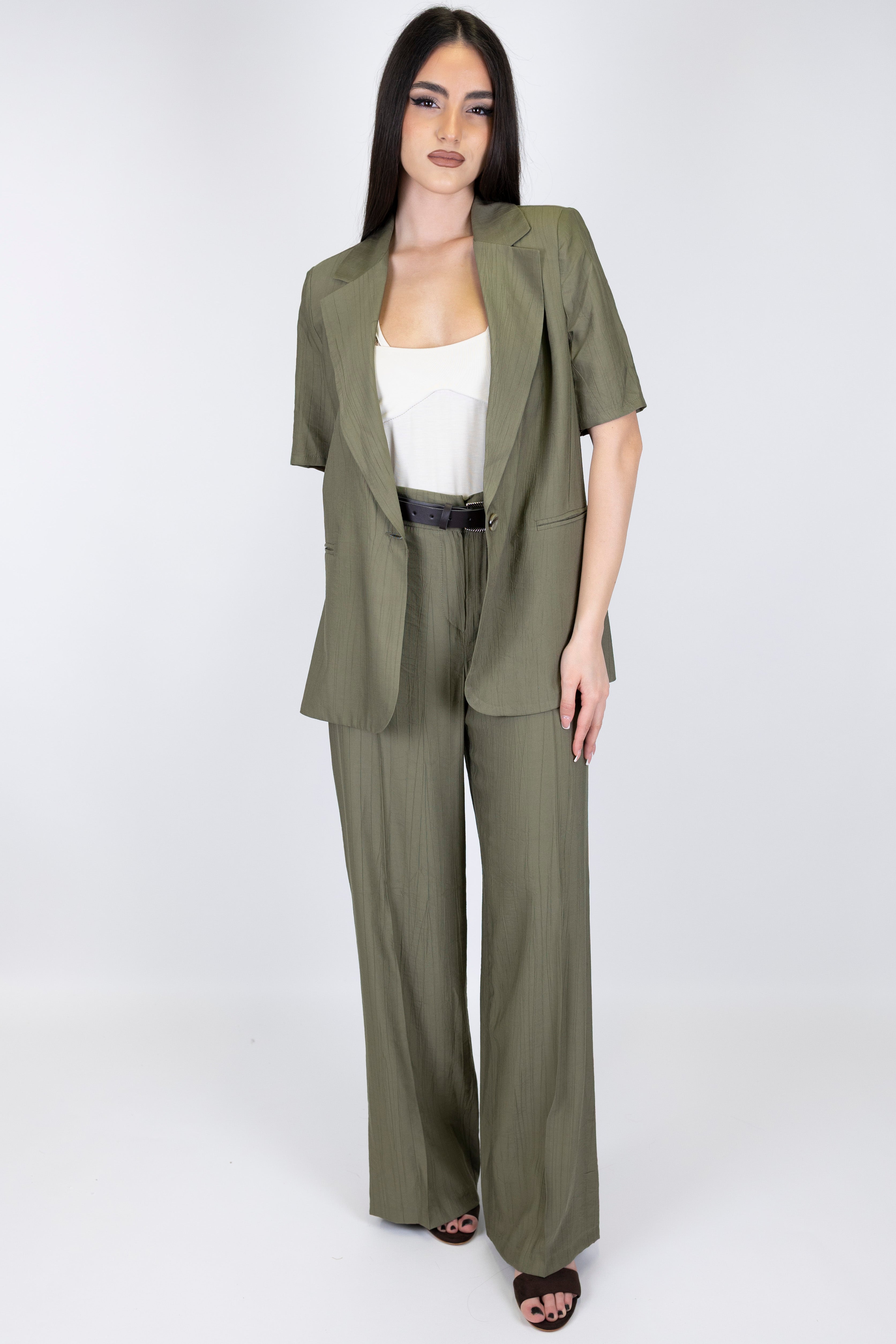 Haveone - Pantalone palazzo in viscosa leggera con strigliature ed elastico sul retro