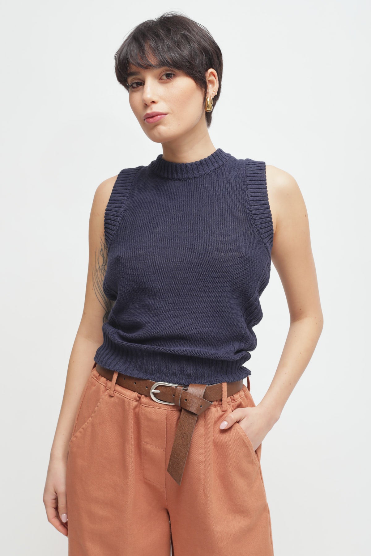 Maryley - Maglia giromaniche a costine in cotone