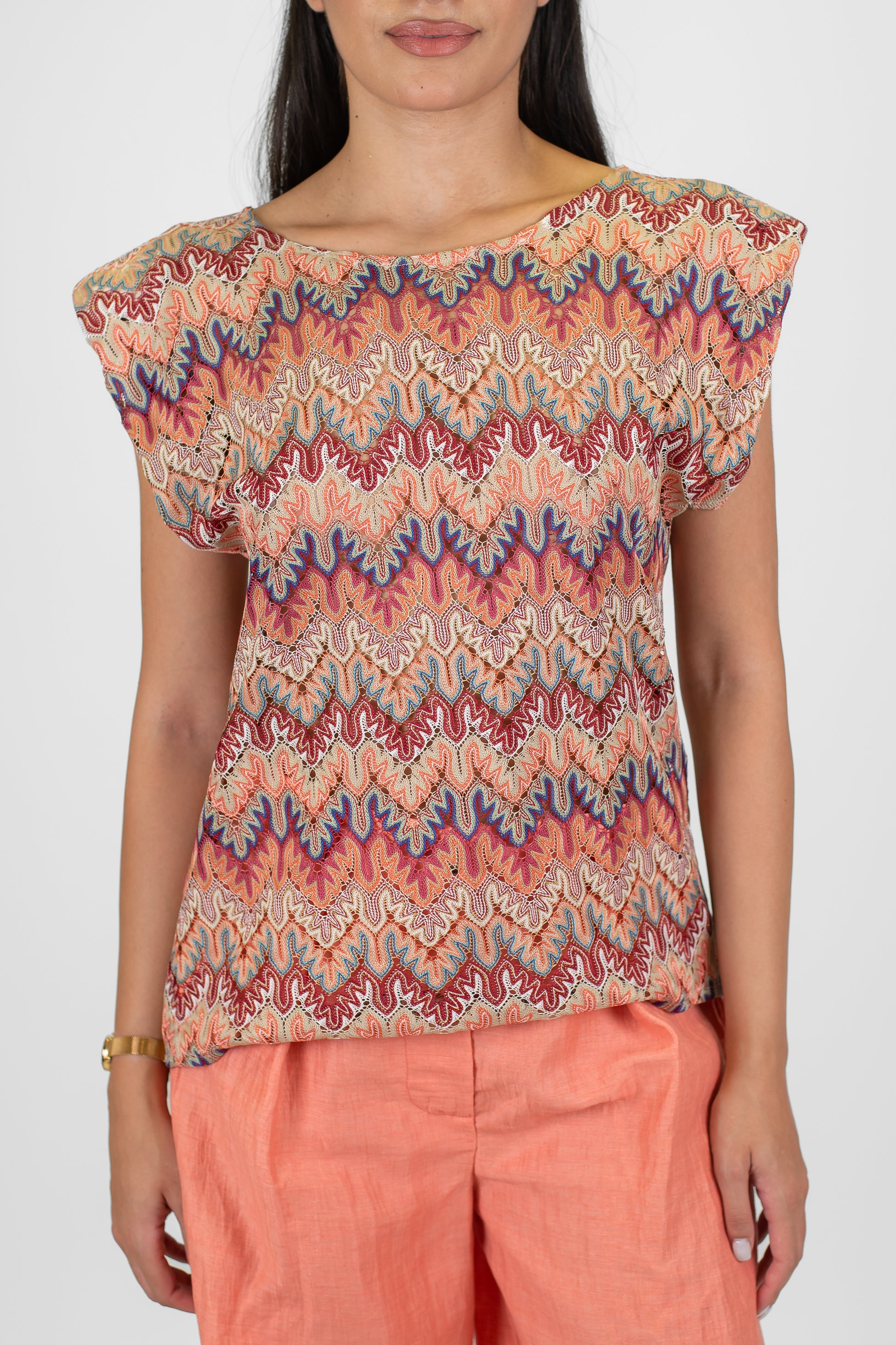 Tensione in - T-shirt fantasia zig zag multicolor con spalline