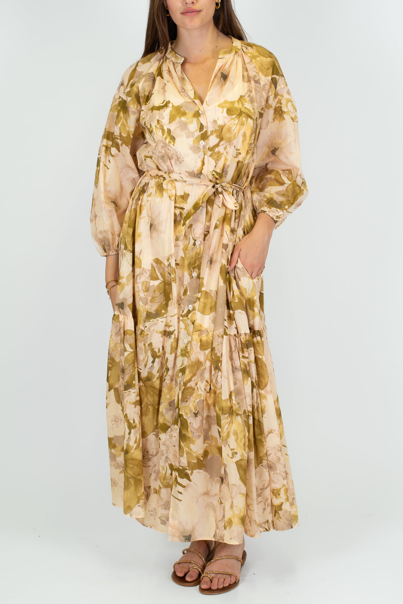 Dixie - Chemisier fantasia floreale in mussola di cotone con cintura in tessuto