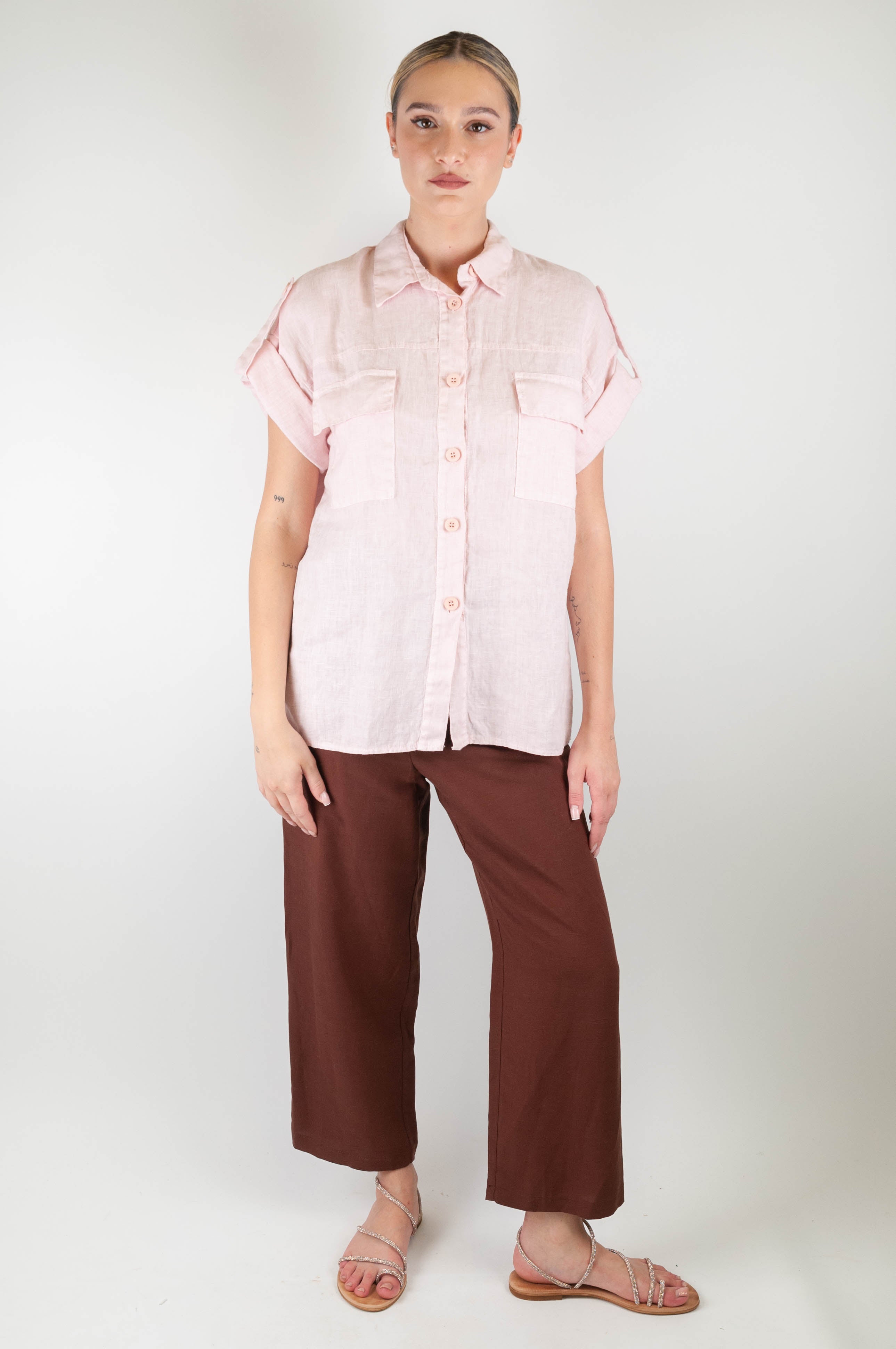 Tensione in - Pantalone regular in misto lino con coulisse