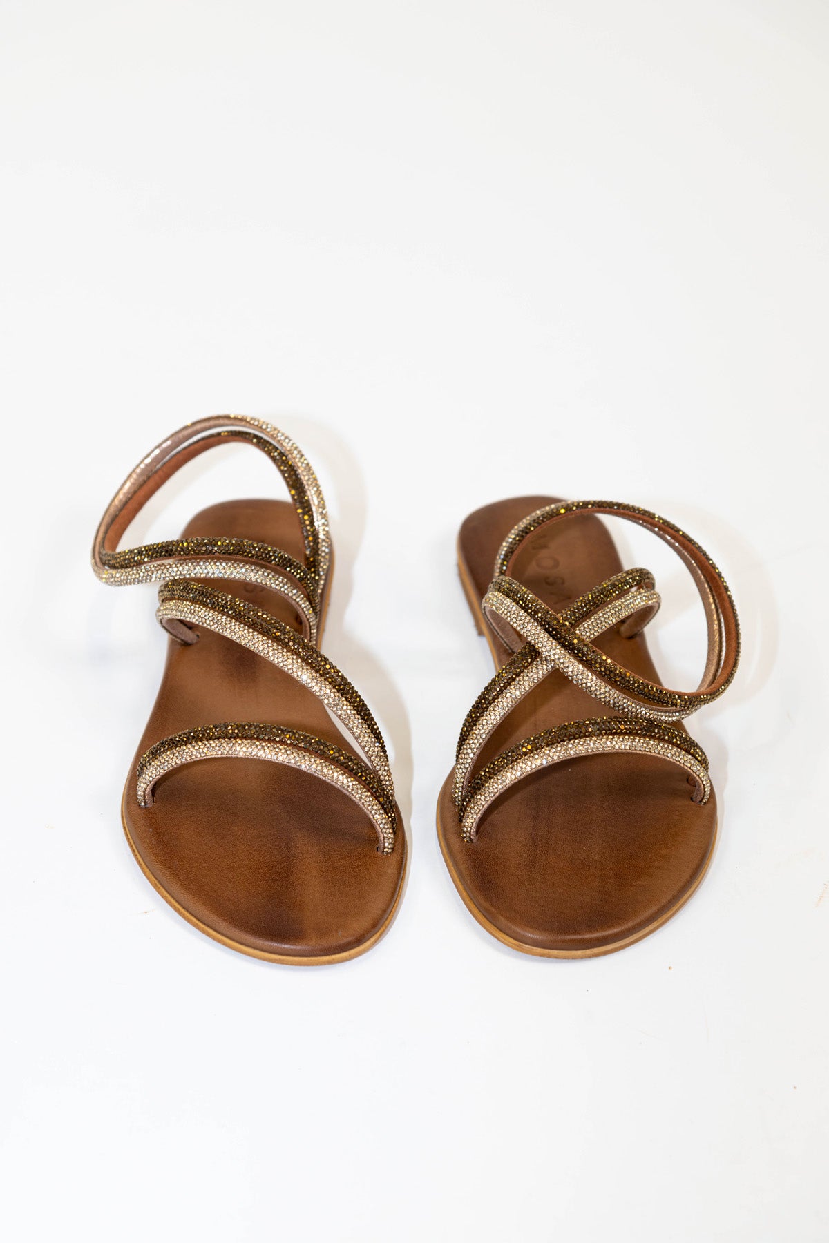 Mosaic - Sandalo strass con doppia fascia bicolore e sotto piede moro