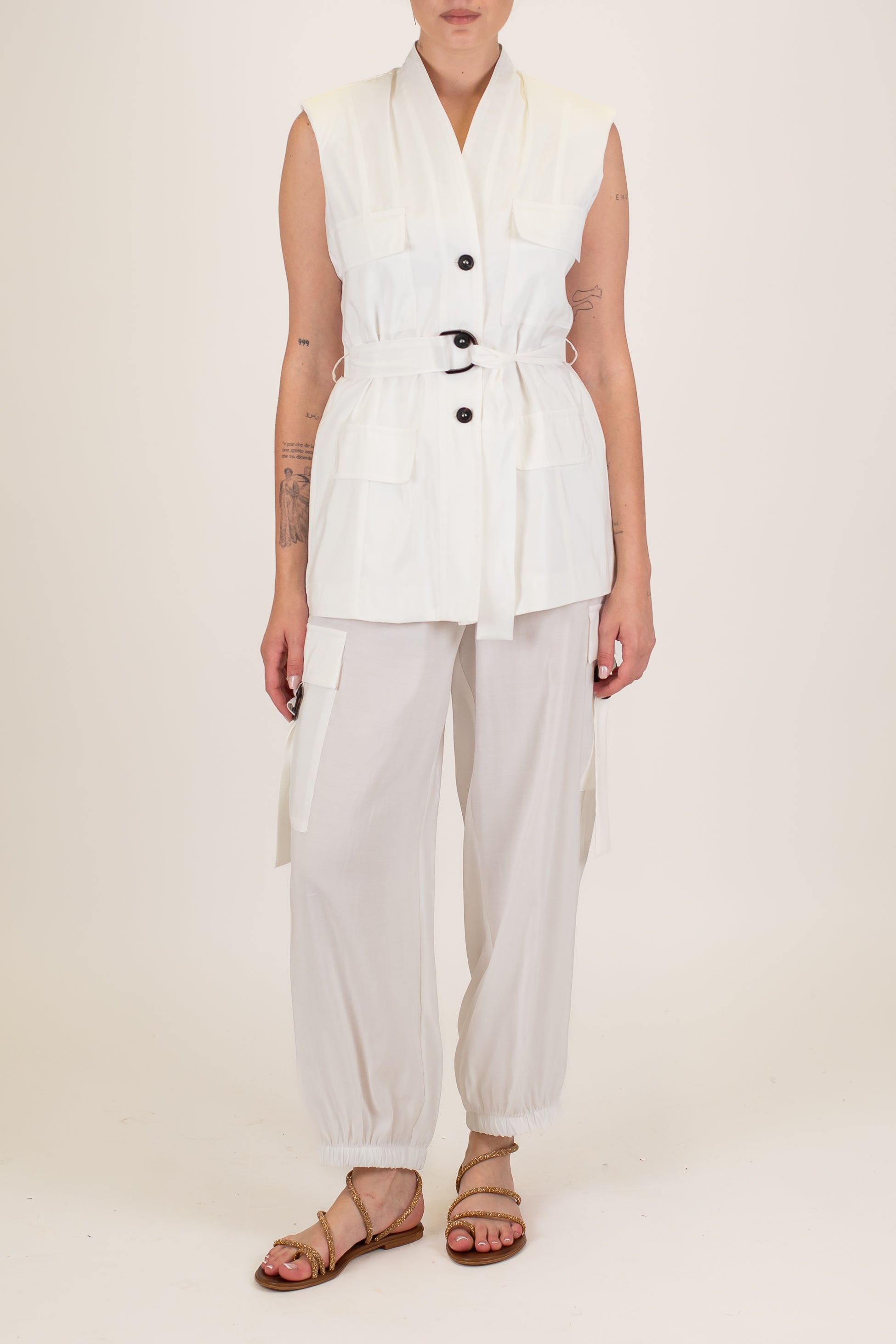 Maryley - Pantalone cargo in modal con elastico in vita e sul fondo