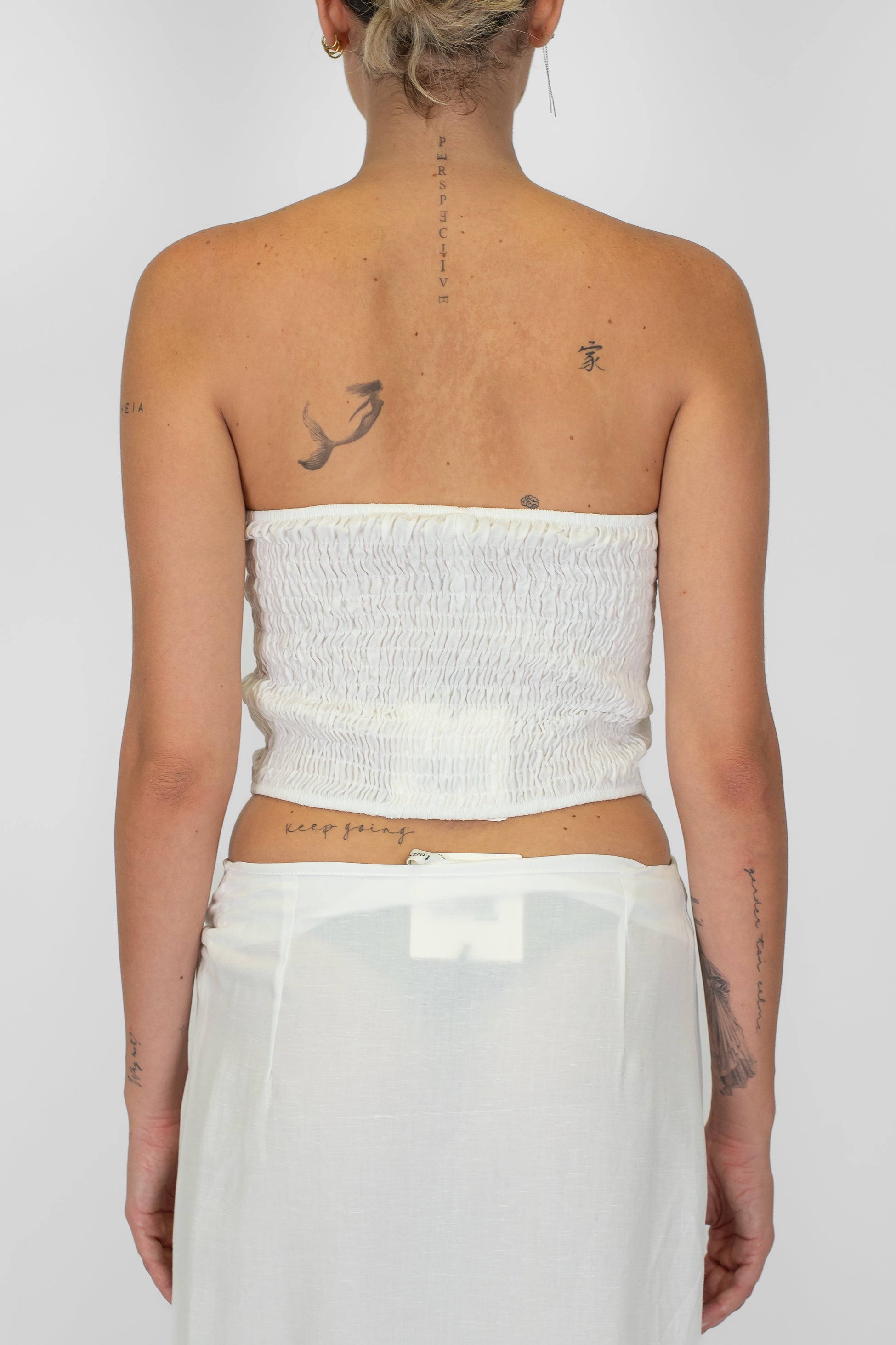 Tensione in - Top foulard in misto lino/viscosa con elastico dietro