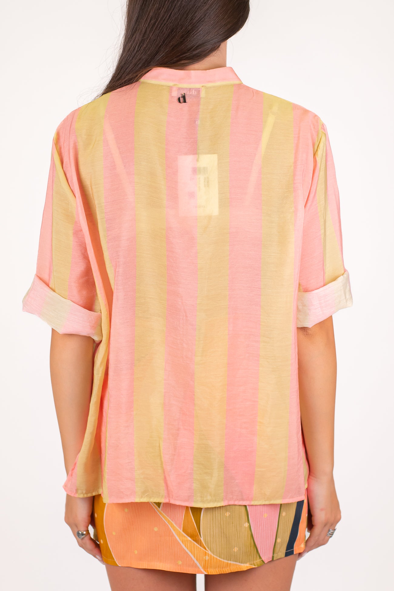 Dixie - Camicia fantasia a righe in viscosa leggera con collo coreano e manica