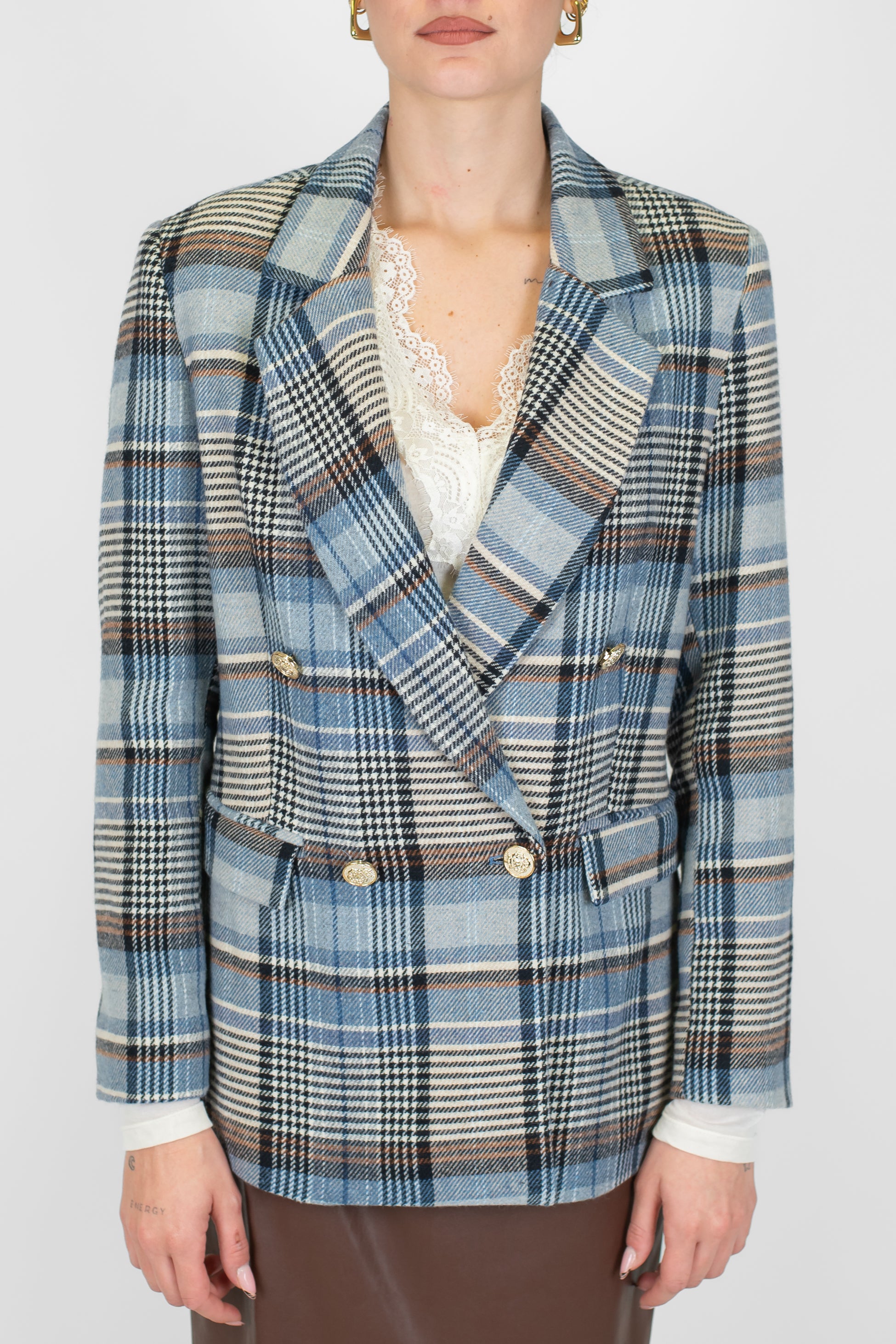 Tensione in - Giacca doppiopetto fantasia check in misto lana