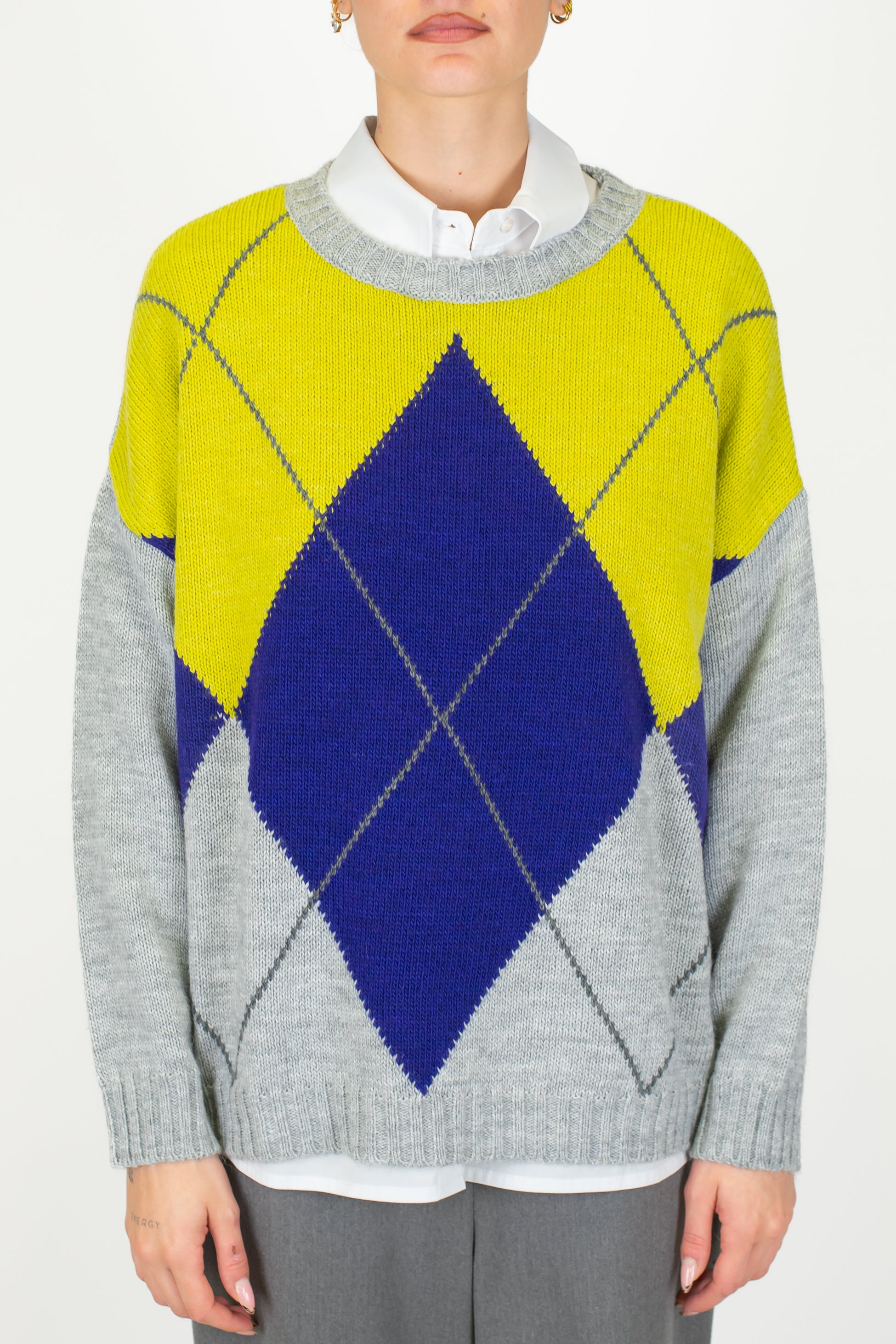 Haveone - Maglia girocollo in misto lana fantasia rombi