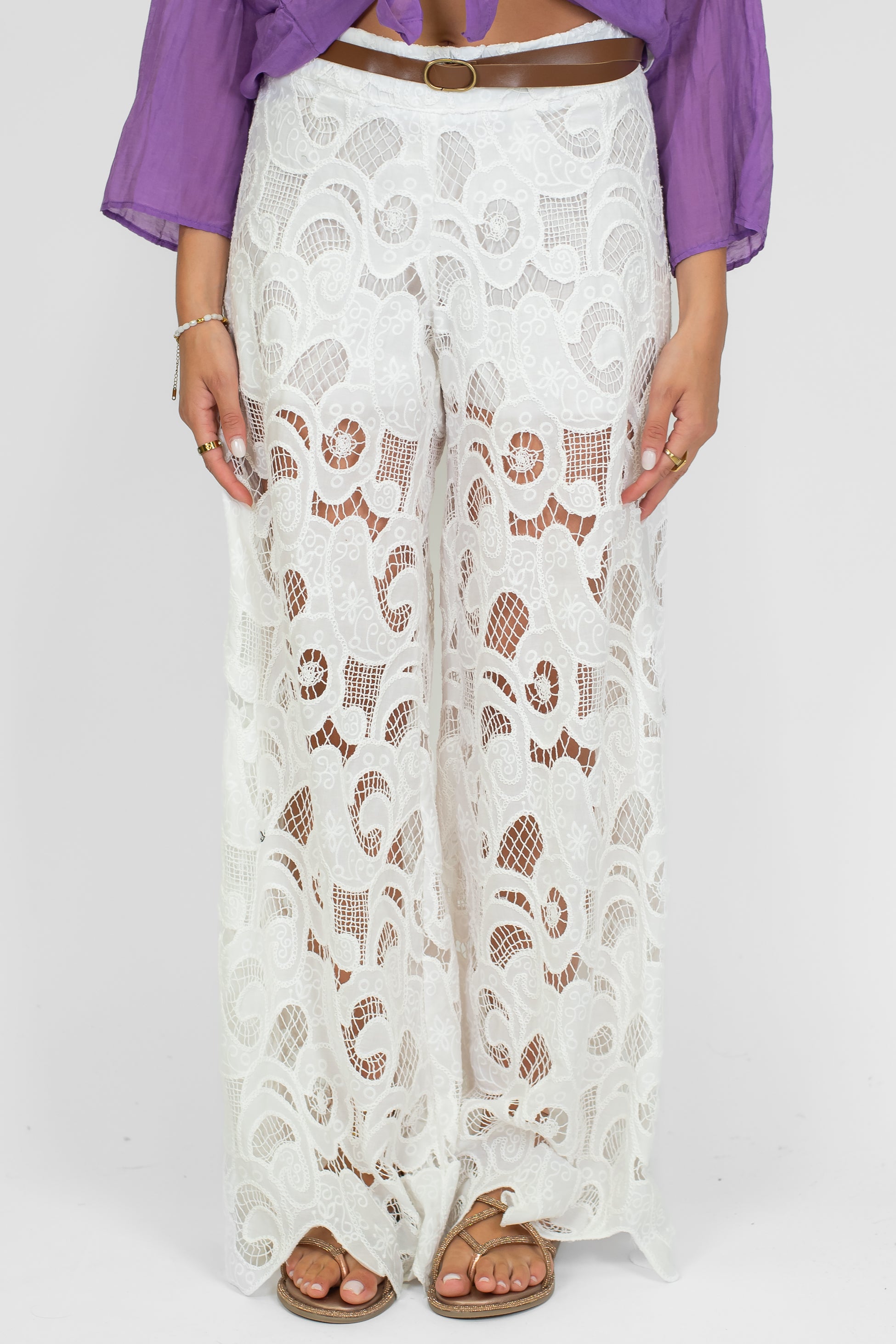 Tensione in - Pantalone palazzo in crochet con elastico in vita