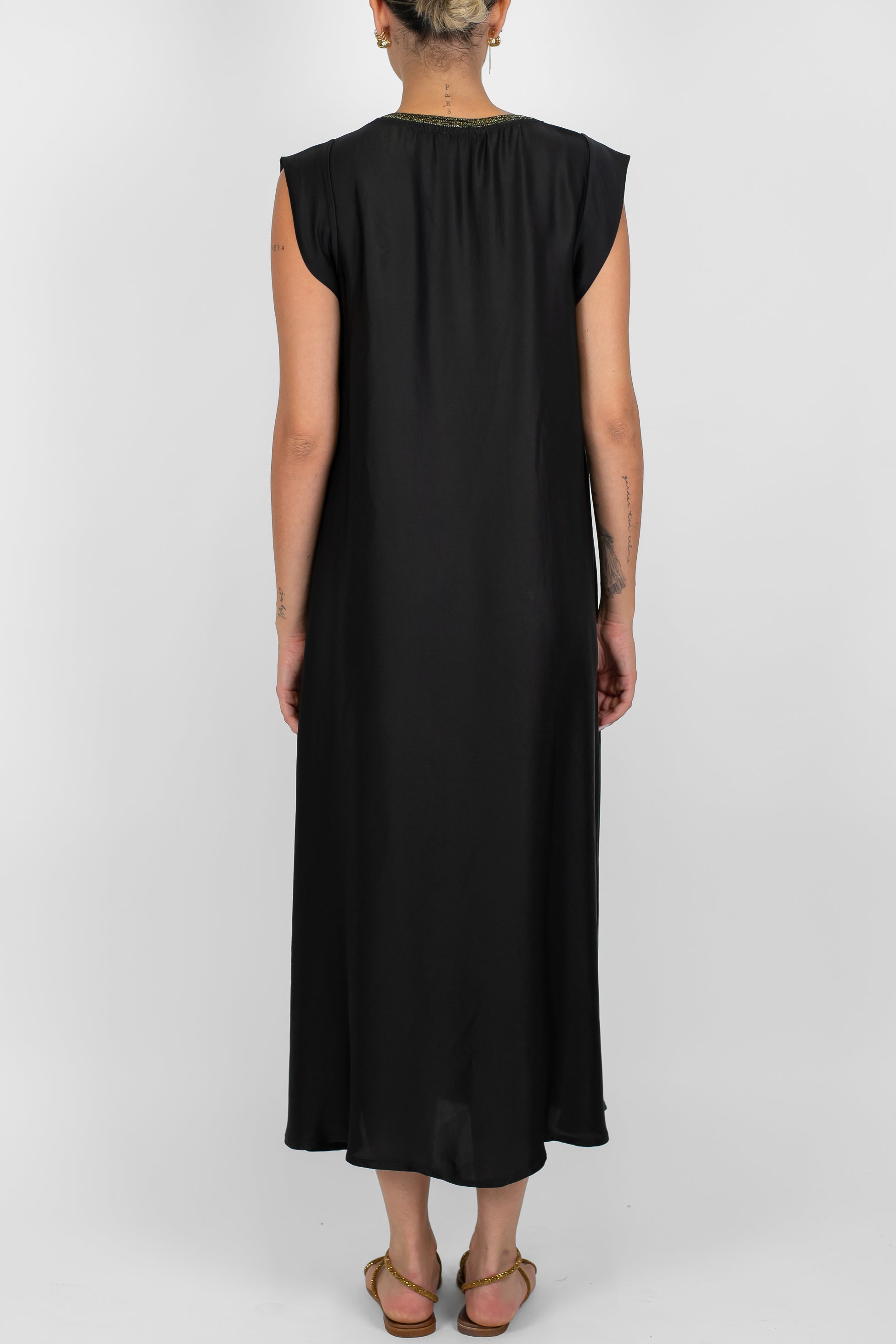 Motel - Abito lungo in viscosa scollo v giromaniche