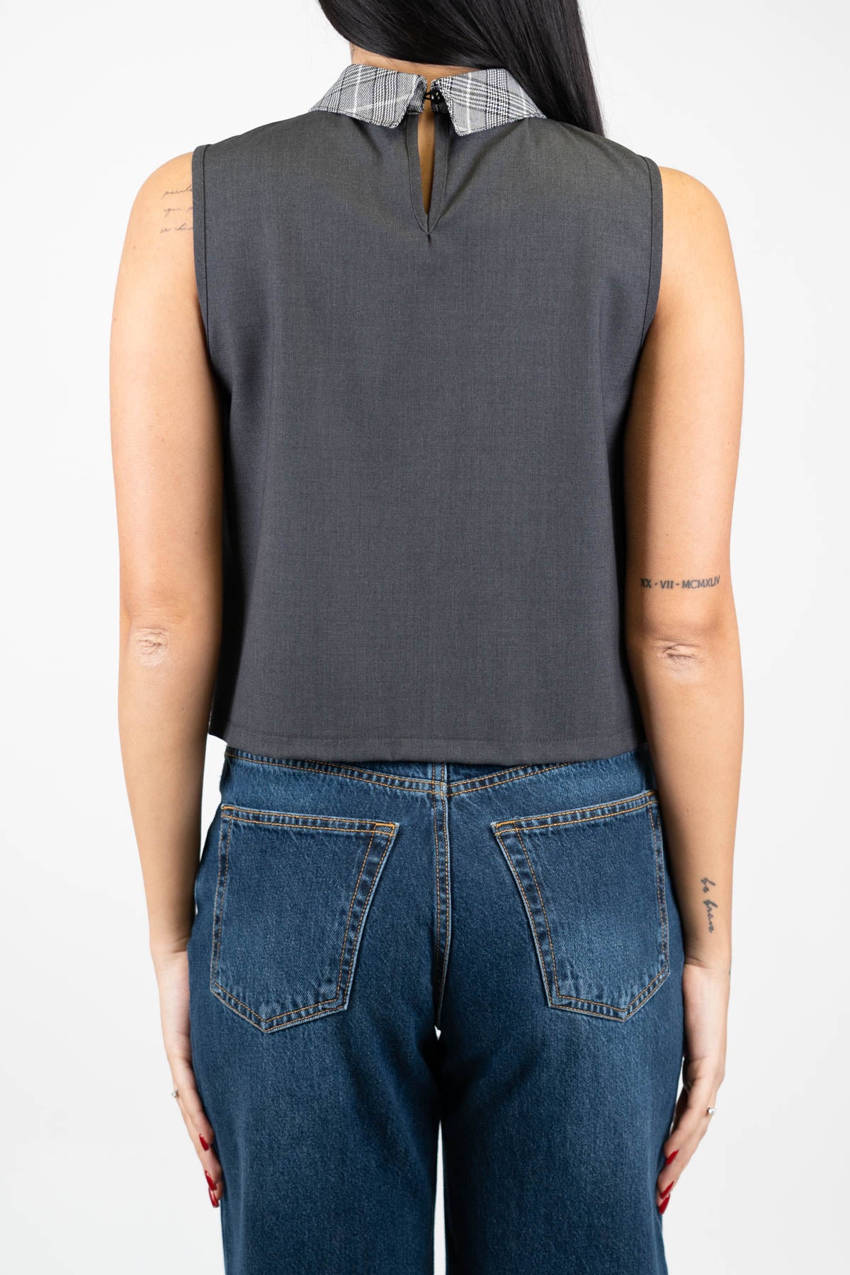 Motel - Top giromaniche con colletto fantasia e strass