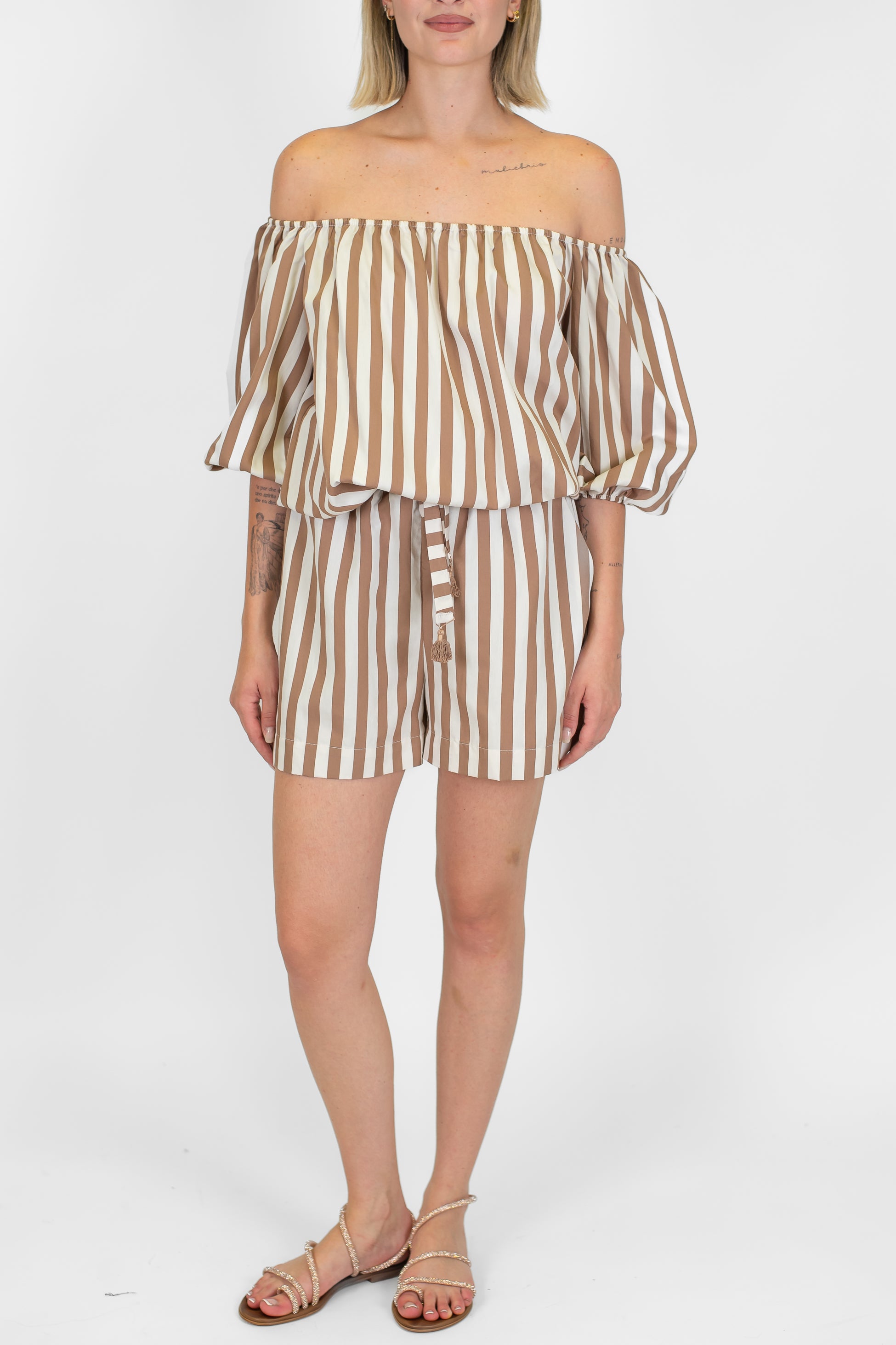 Motel - Shorts fantasia righe in viscosa leggera con coulisse